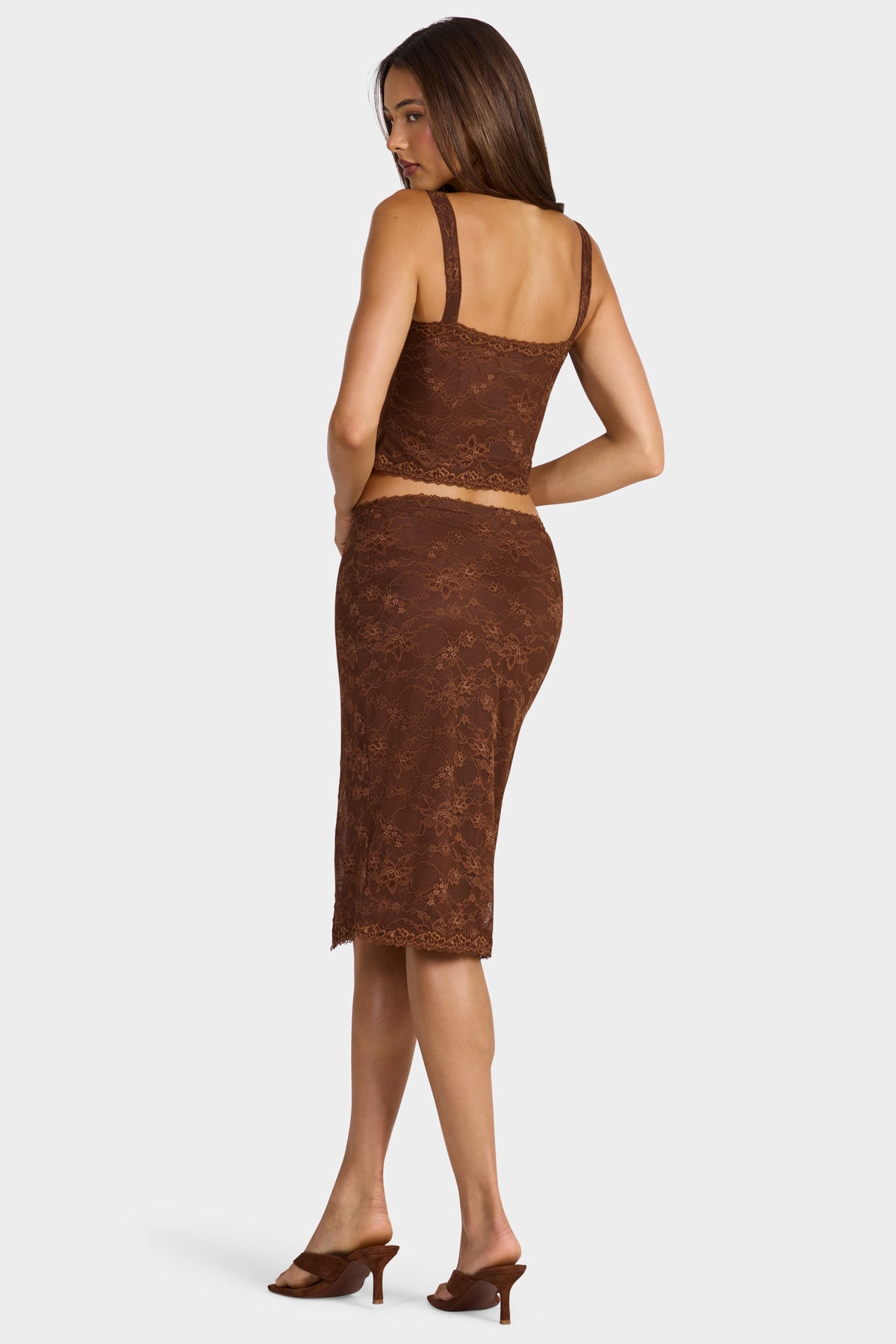 ⁣⁢Spitzen-Midirock mit tiefem Bund in Cocoa Brown⁤⁣ - 2