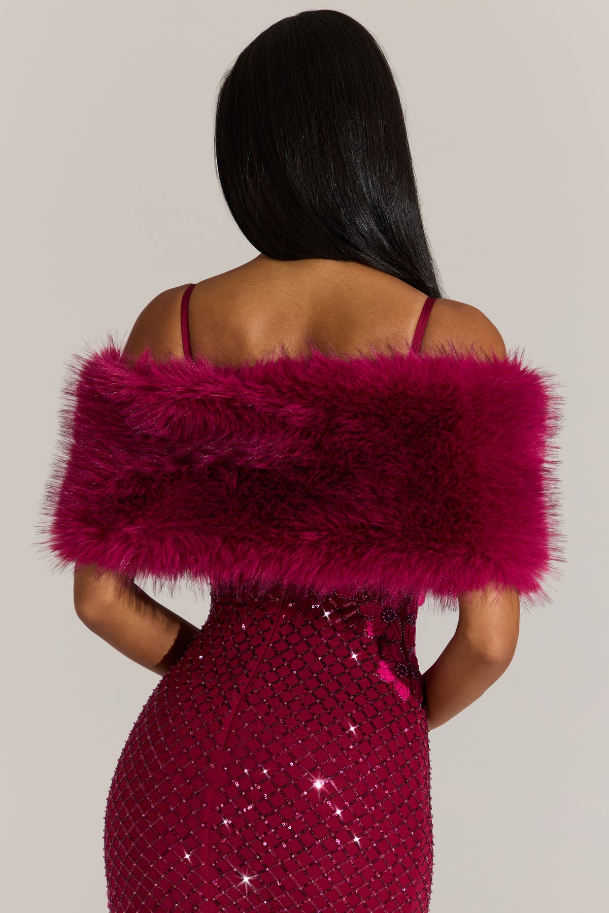 ⁣⁢Pelz-Stola mit Schleifenbindung in Fuchsia Pink⁤⁣