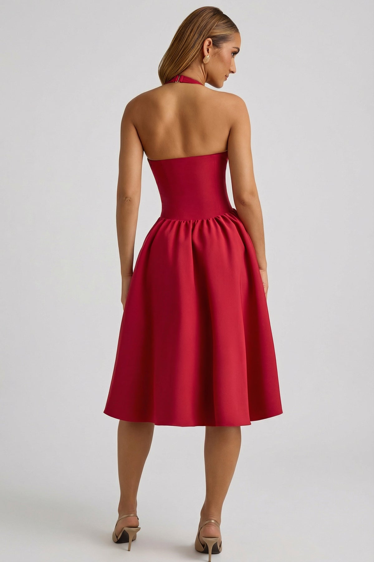 ⁣⁢Neckholder-Midikleid mit Schleifendetail in Rot⁤⁣