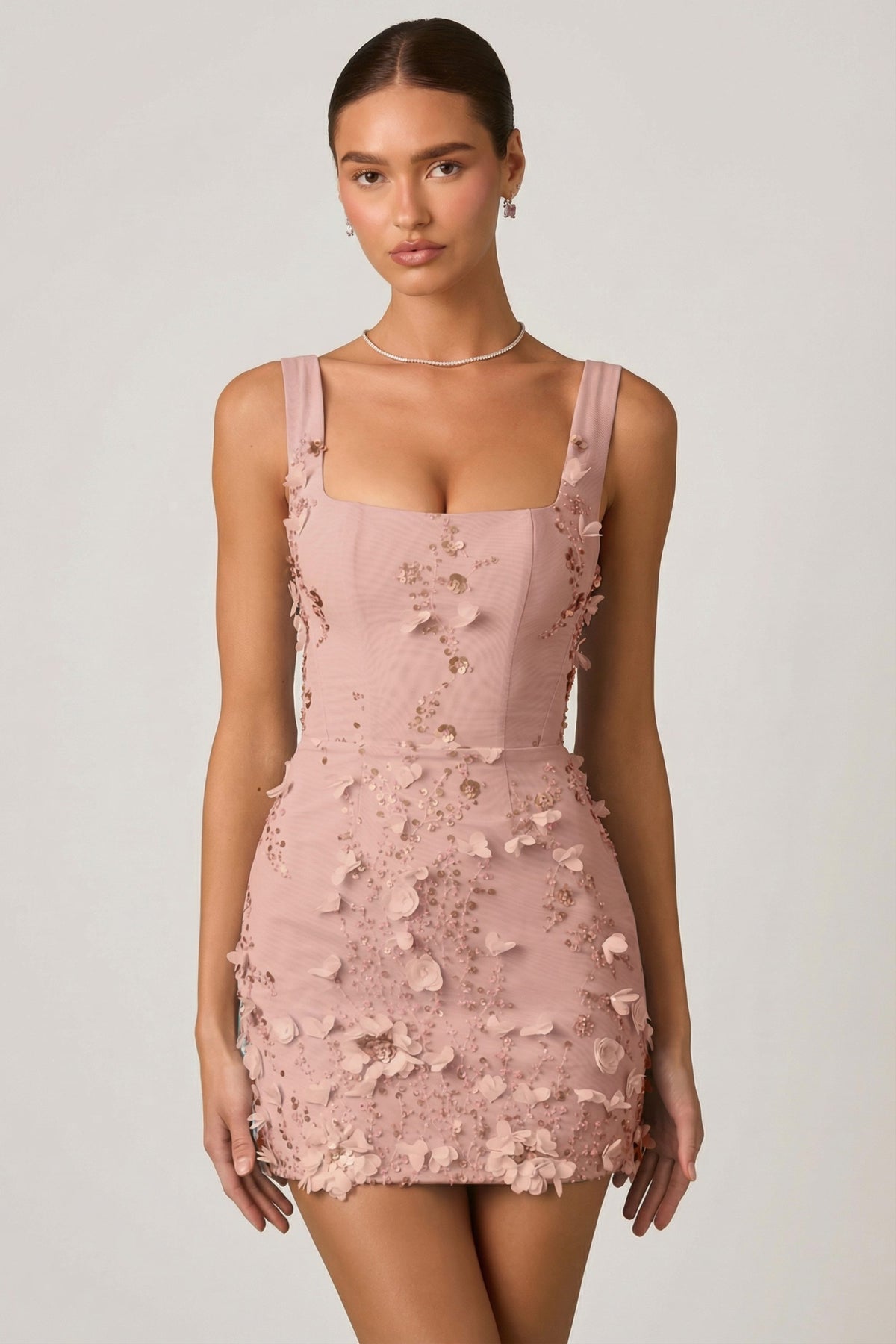⁣⁢Verziertes Korsett-Minikleid mit Applikation in Altrosa⁤⁣