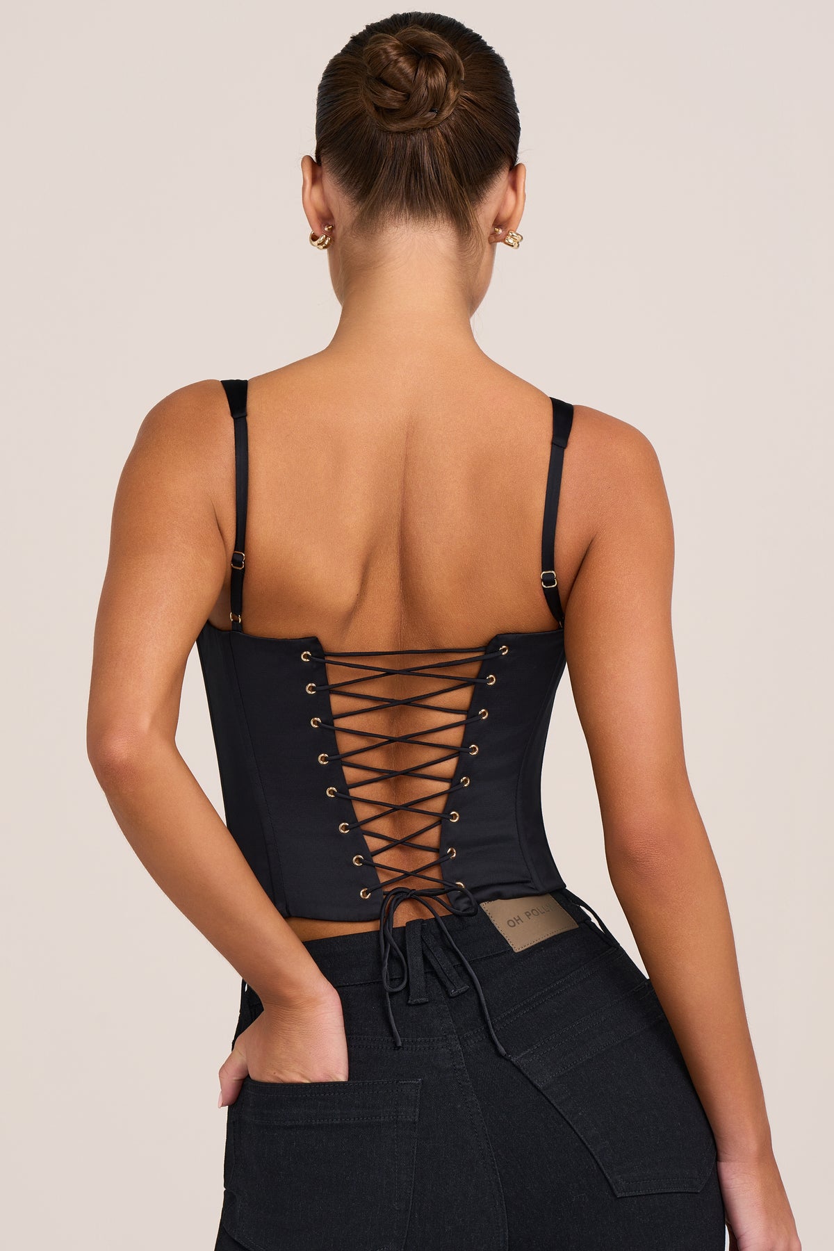 ⁣⁢Satin-Korsett-Top in Schwarz⁤⁣ - 2