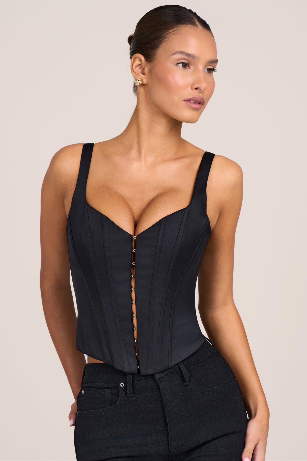 ⁣⁢Satin-Korsett-Top in Schwarz⁤⁣ - 1