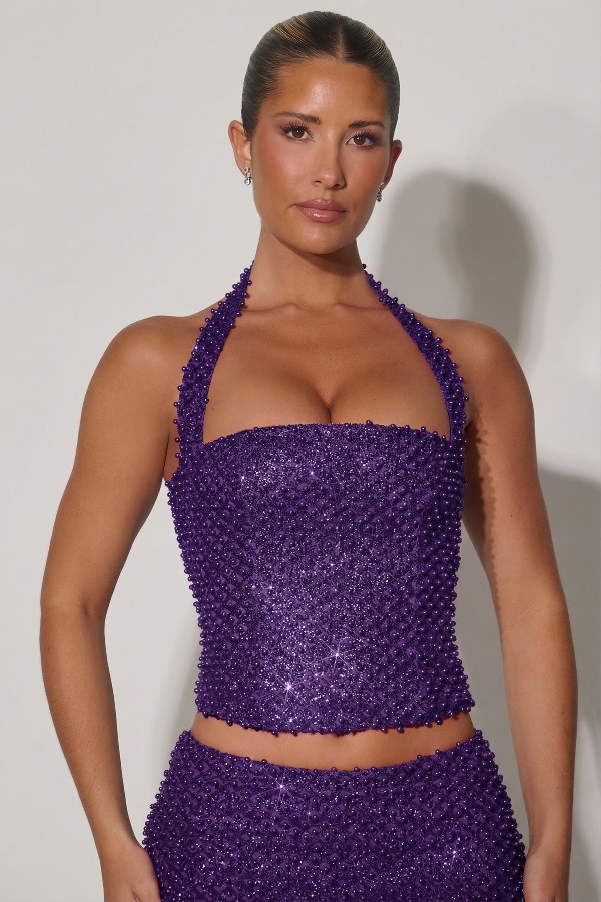 ⁣⁢Verziertes Neckholder-Korsett-Top in Lila⁤⁣