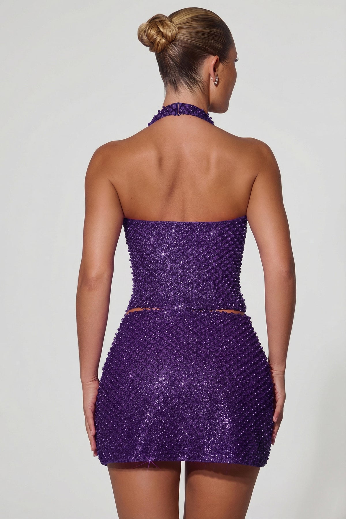 ⁣⁢Verziertes Neckholder-Korsett-Top in Lila⁤⁣