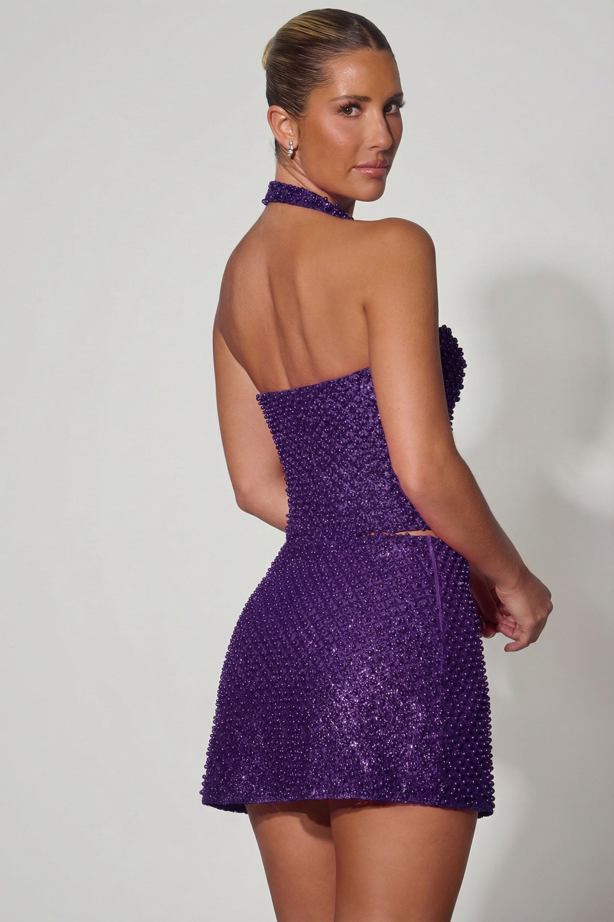 ⁣⁢Verziertes Neckholder-Korsett-Top in Lila⁤⁣
