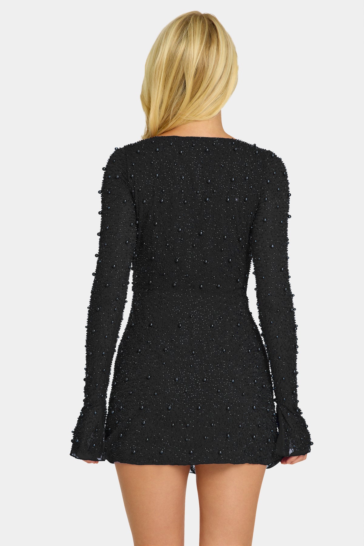 ⁣⁢Verziertes Wickel-A-Linien-Minikleid in Schwarz⁤⁣