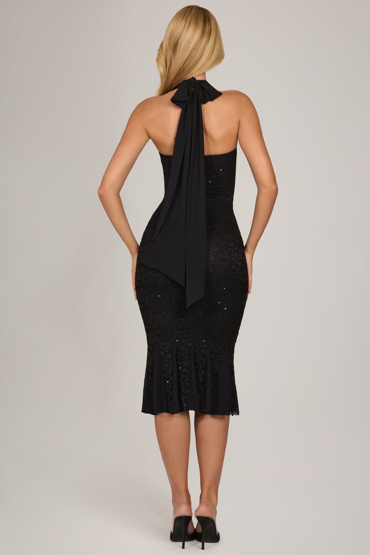 ⁣⁢Midaxikleid aus Pailletten und Spitze in Schwarz⁤⁣ - 2