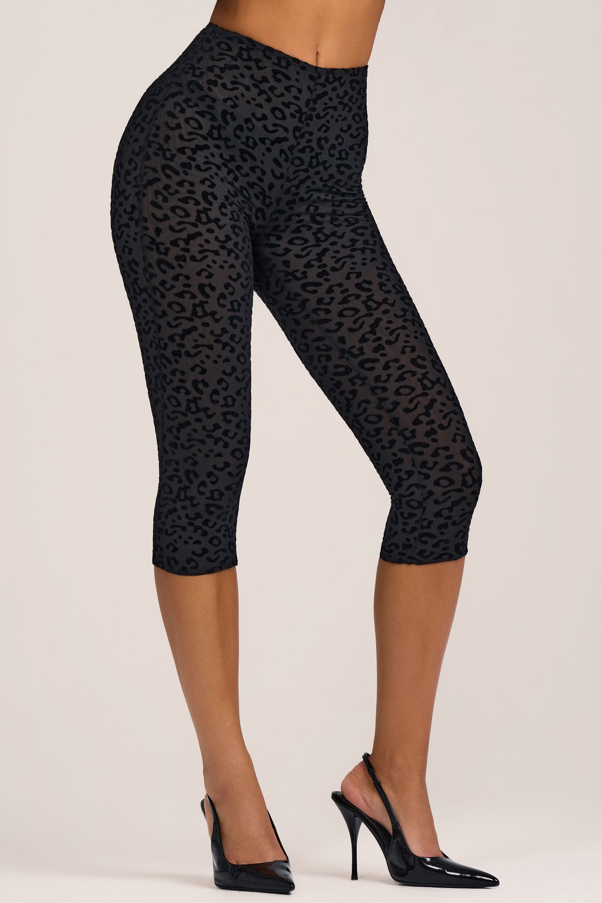 ⁣⁢Flock-Leopard-Mesh-Capri in Black⁤⁣ - 1