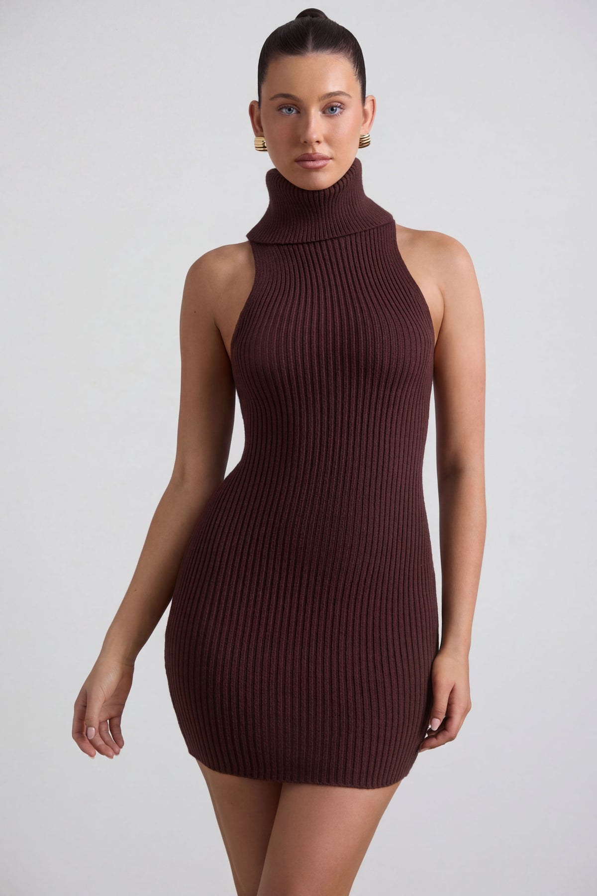 ⁣⁢Rippstrick-Rollkragen-Minikleid in Espresso⁤⁣ - 1
