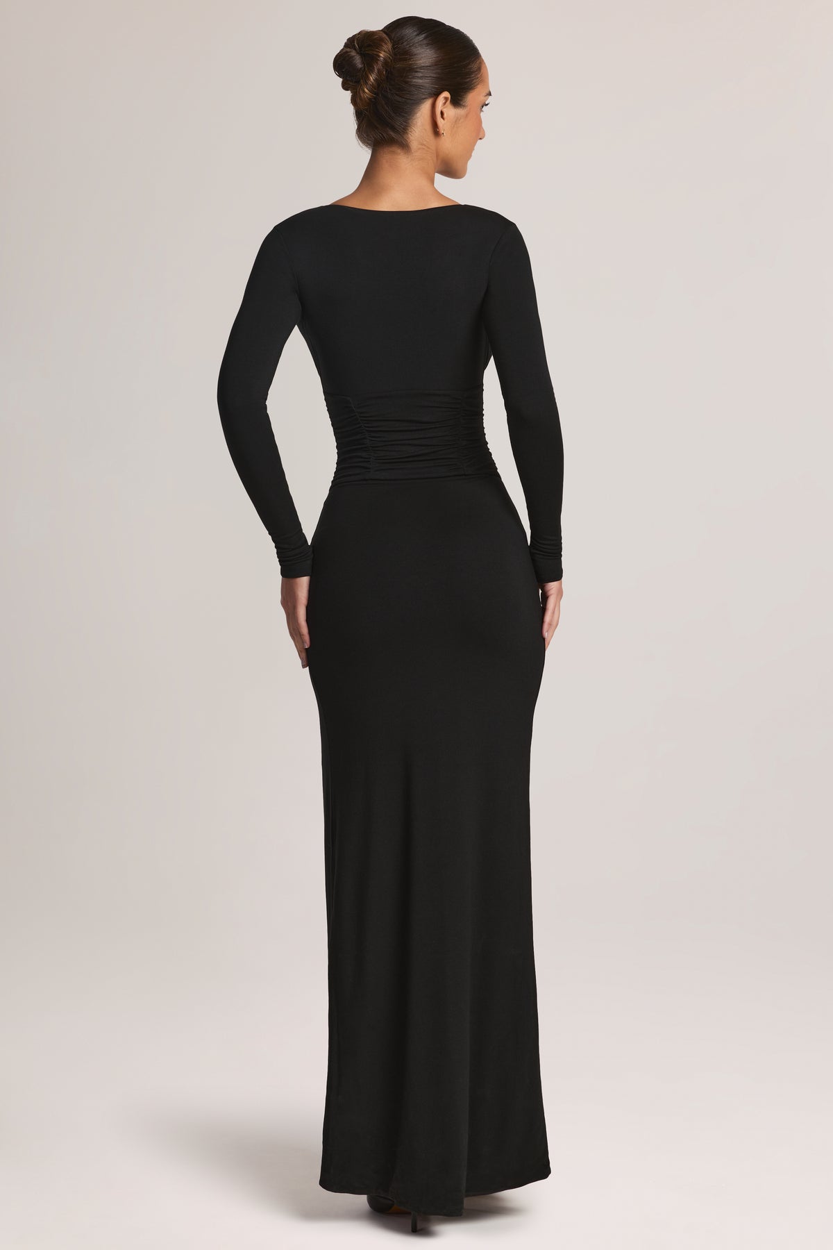 ⁣⁢Modal-Langarm-Maxikleid in Schwarz⁤⁣ - 2