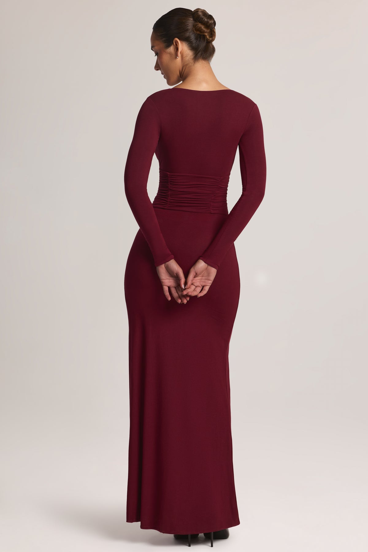 ⁣⁢Modal Maxikleid mit langen Ärmeln in Weinrot⁤⁣ - 2