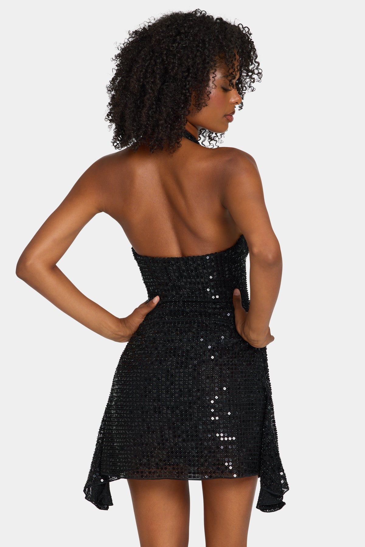 ⁣⁢Verziertes drapiertes A-Linien-Korsett-Minikleid in Schwarz⁤⁣