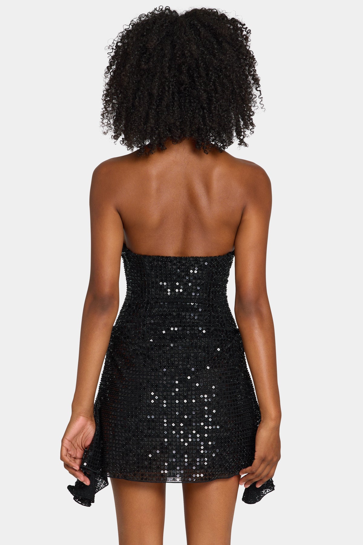 ⁣⁢Verziertes drapiertes A-Linien-Korsett-Minikleid in Schwarz⁤⁣