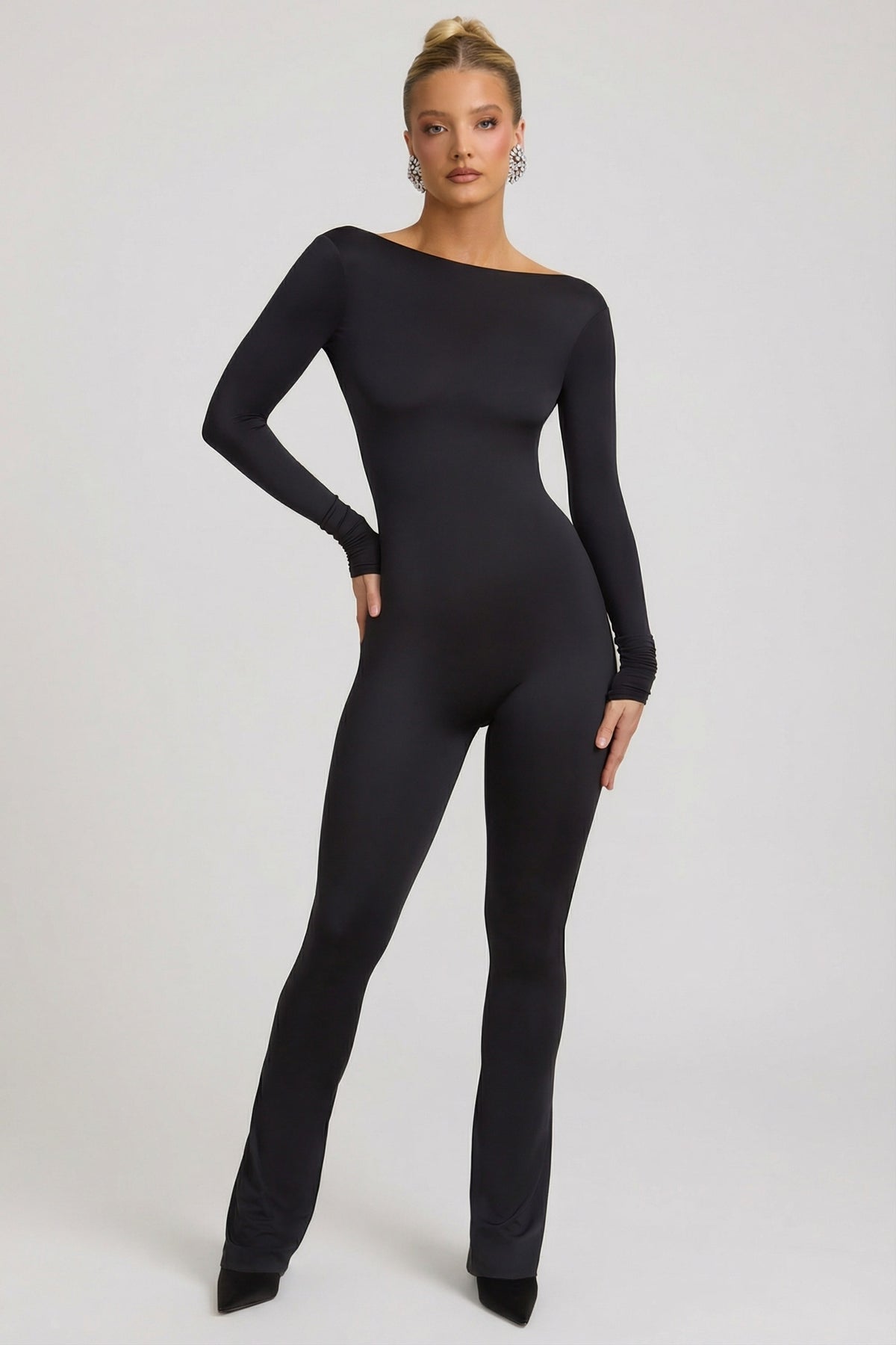 ⁣⁢Jumpsuit aus Slinky-Jersey mit Schleifendetail in Schwarz⁤⁣