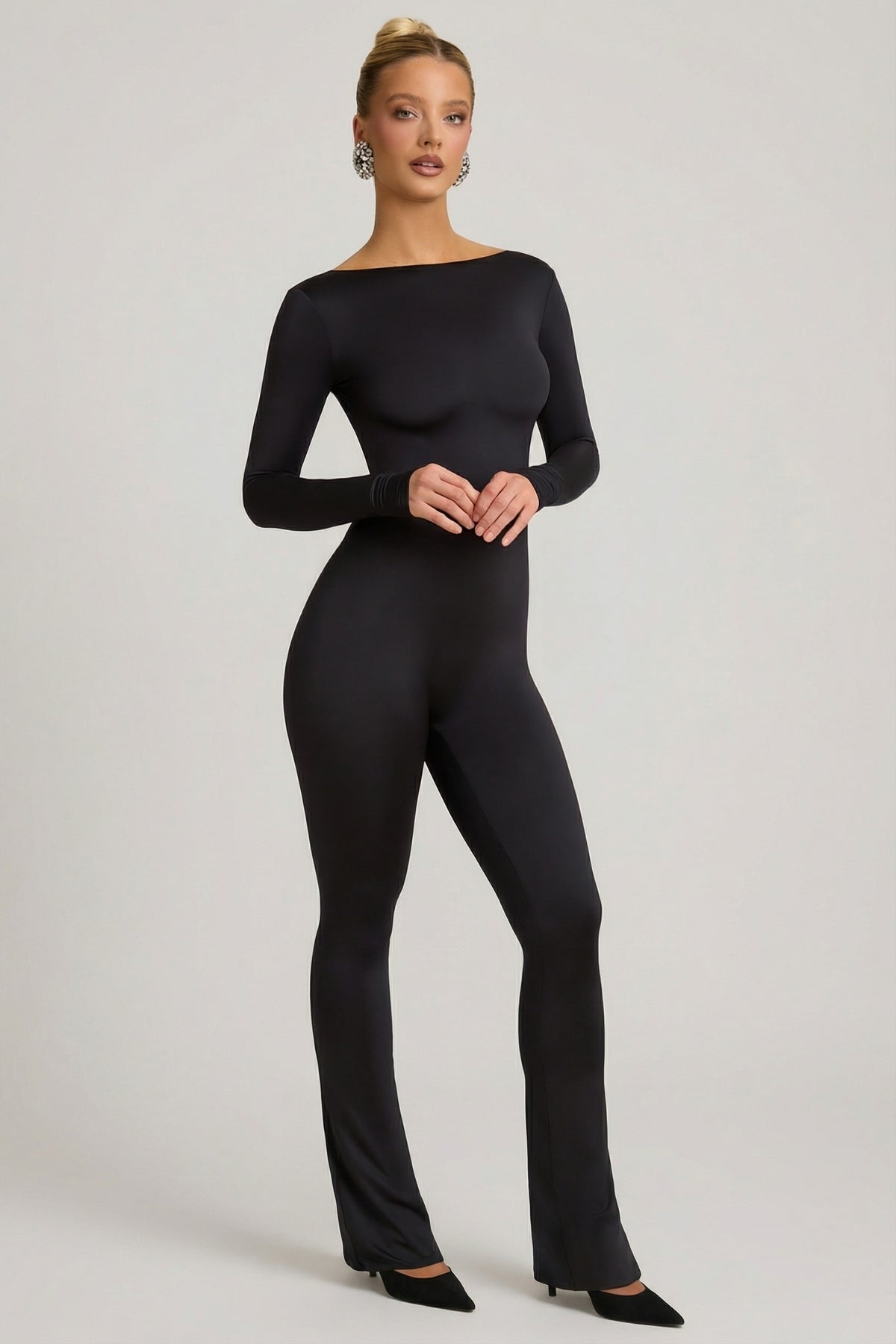 ⁣⁢Jumpsuit aus Slinky-Jersey mit Schleifendetail in Schwarz⁤⁣