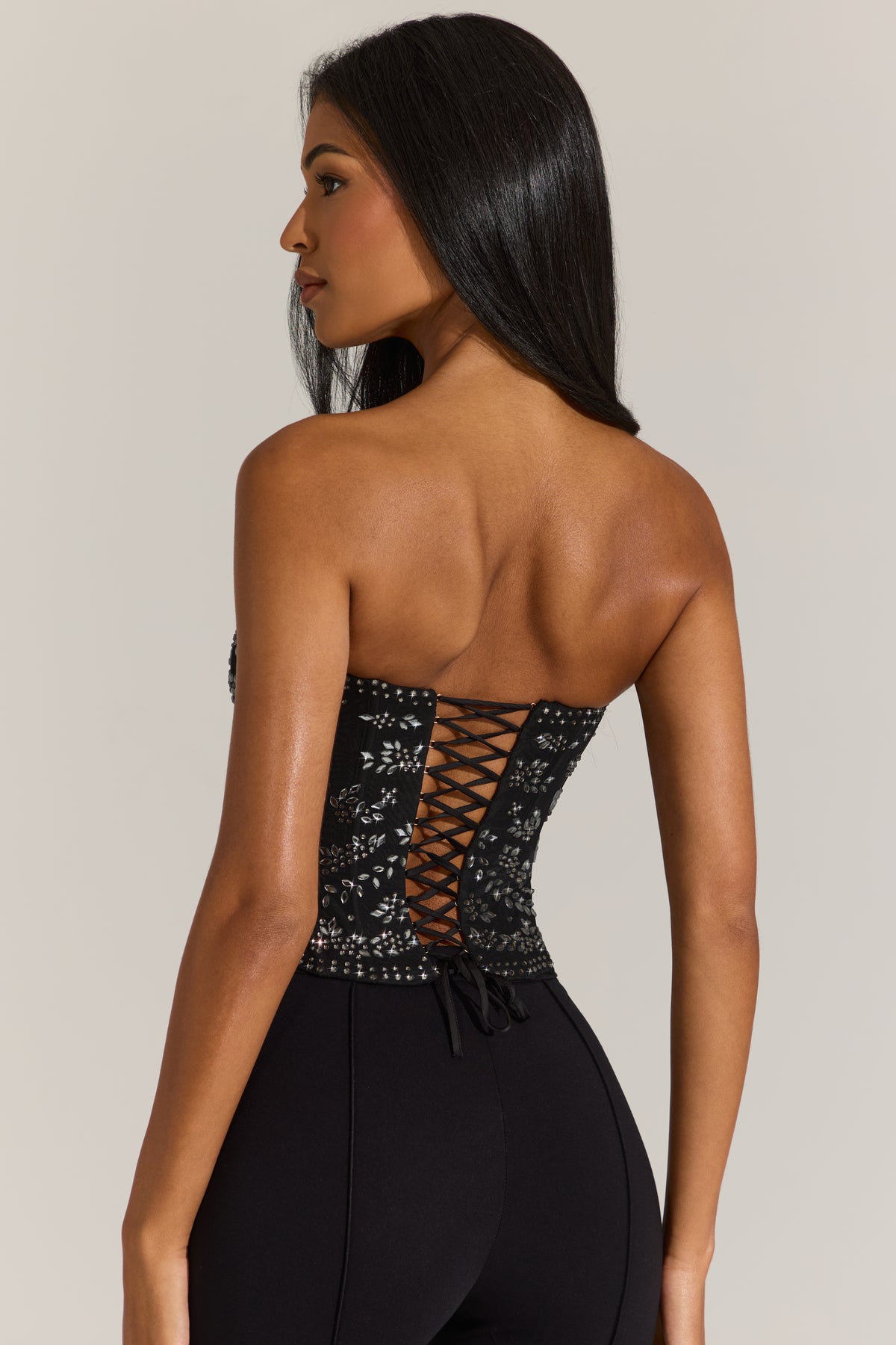 ⁣⁢Verziertes Korsett-Top in Schwarz⁤⁣ - 2