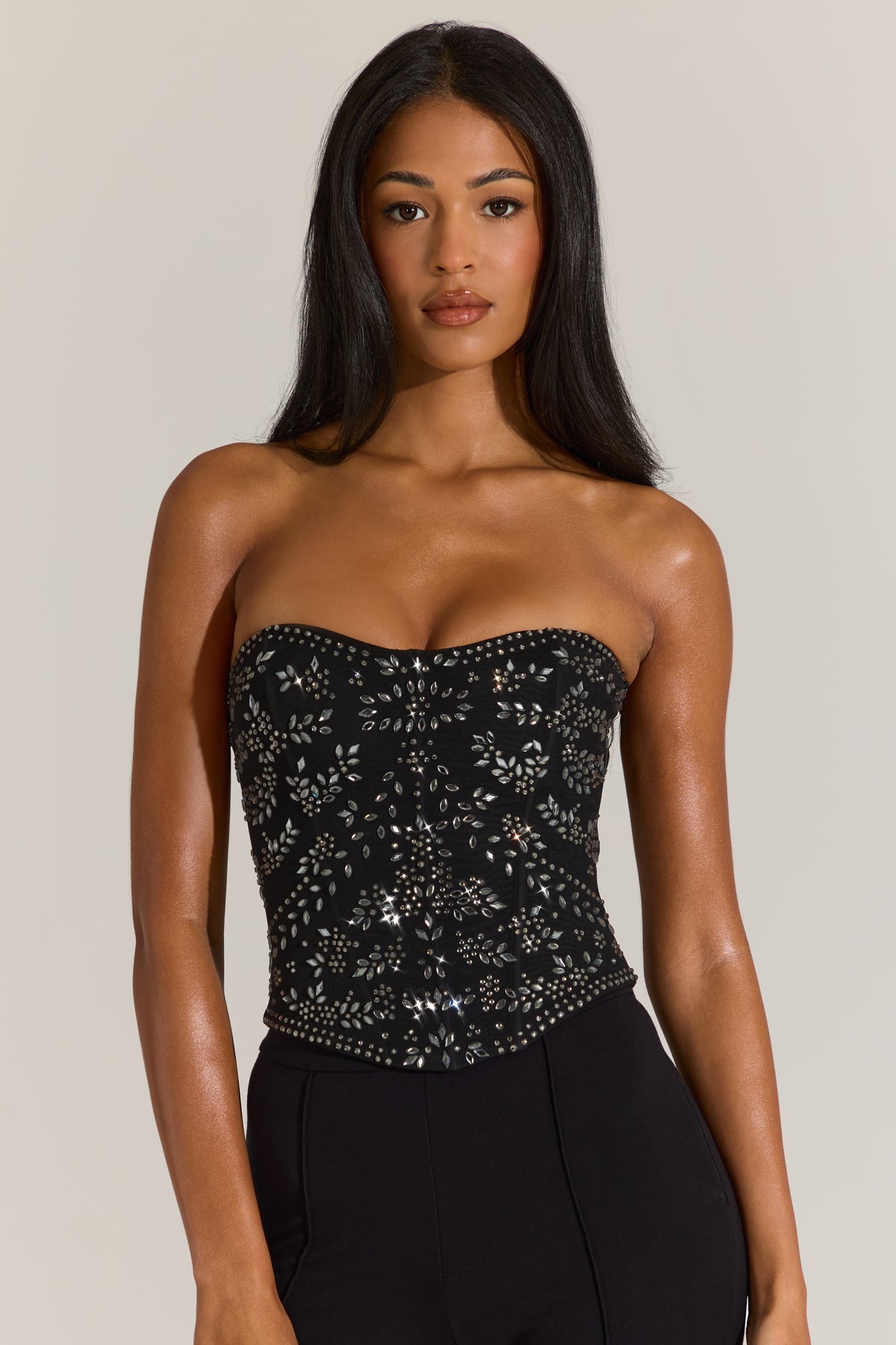 ⁣⁢Verziertes Korsett-Top in Schwarz⁤⁣ - 1