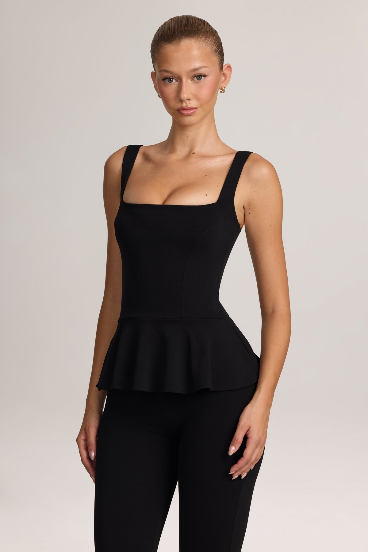 ⁣⁢Peplum-Oberteil aus Ponte in Schwarz⁤⁣ - 1