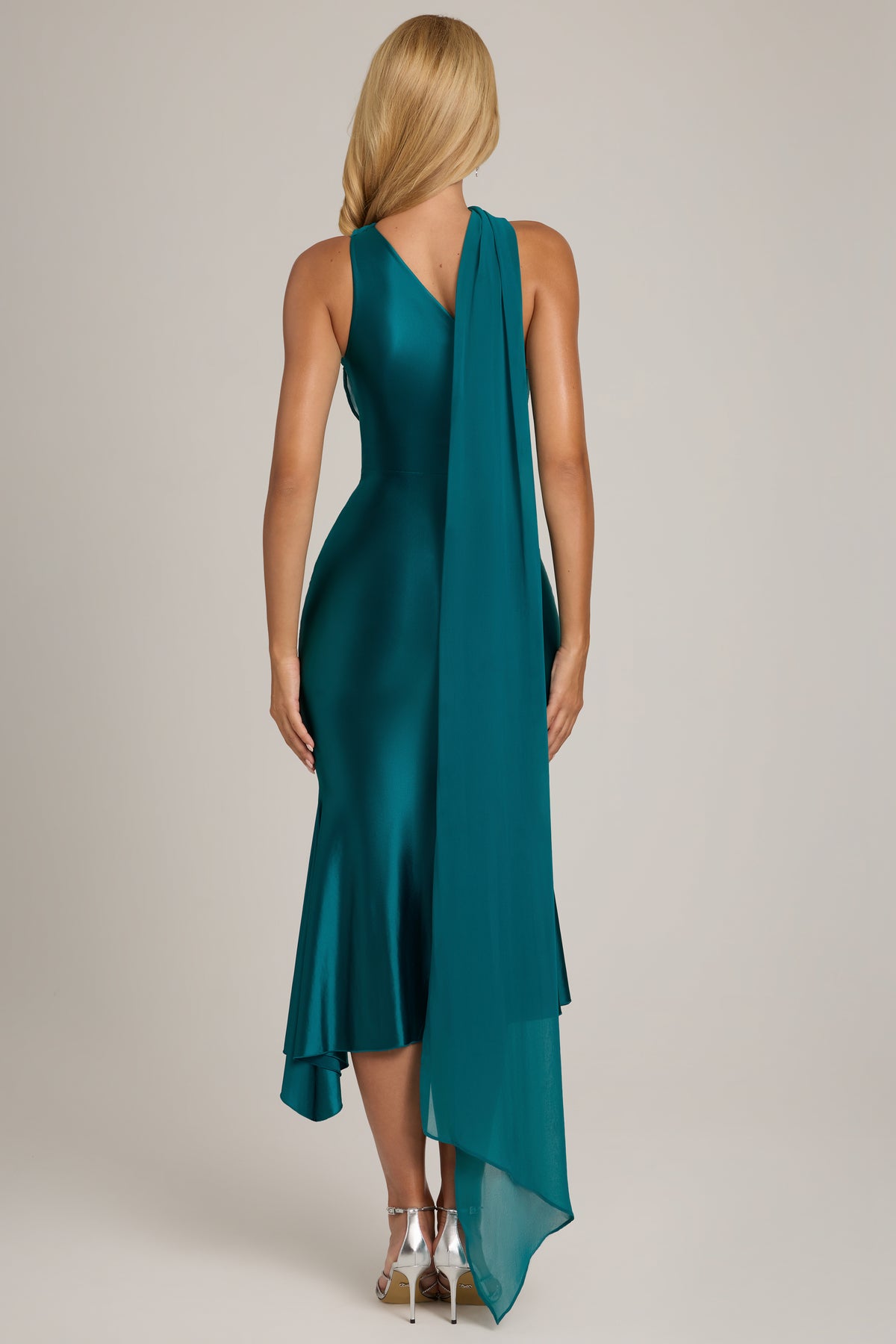 ⁣⁢Midaxikleid mit Schal-Detail in Petrol⁤⁣