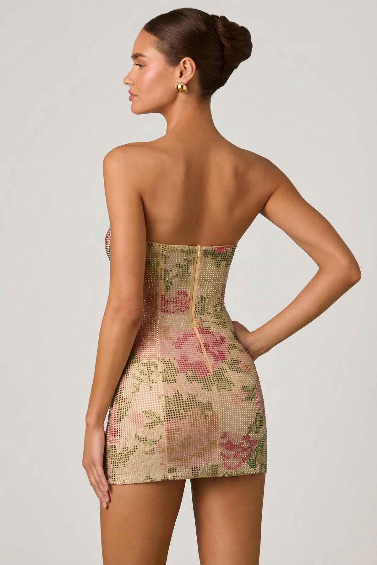 ⁣⁢Verziertes A-Linien-Minikleid mit Herzausschnitt in Rosé mit Hotfix-Strass⁤⁣
