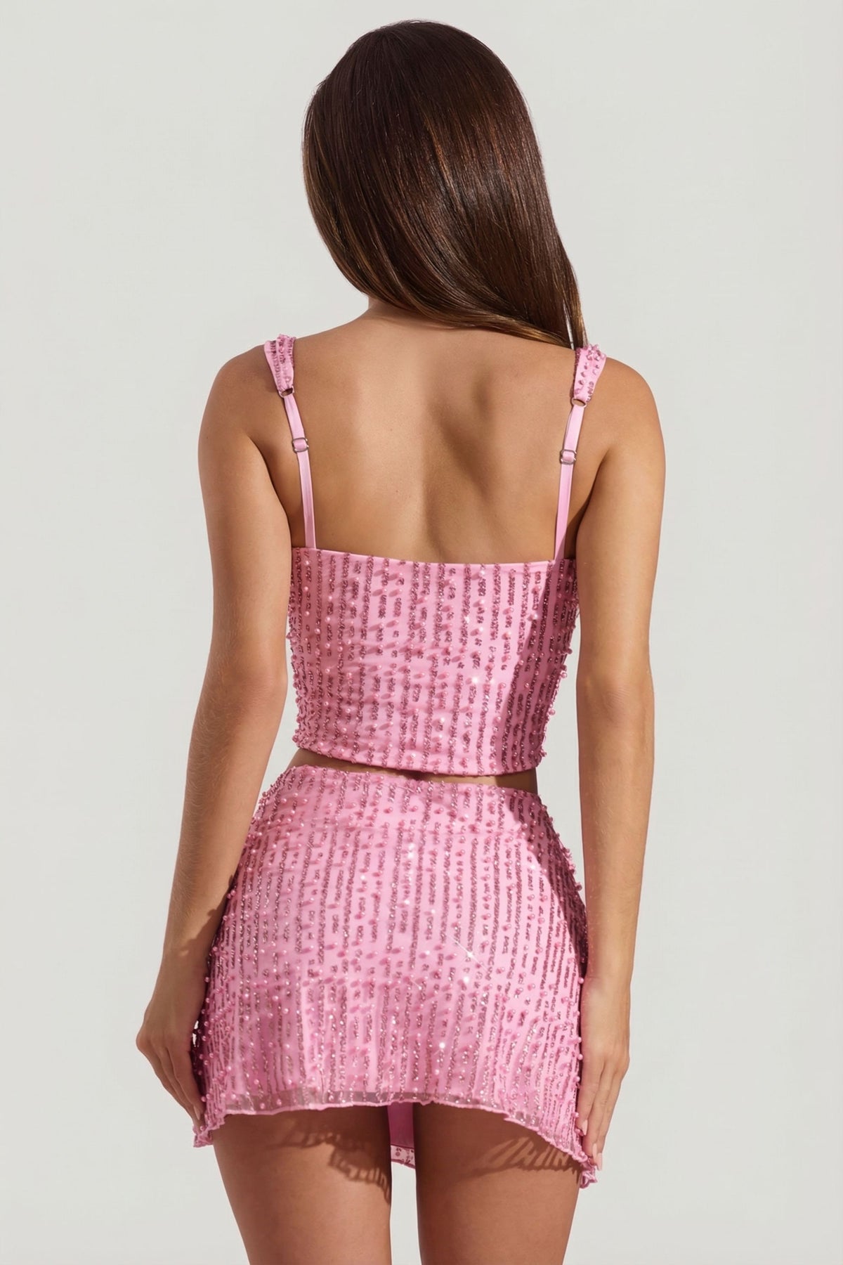 ⁣⁢Verzierter Low-Waist-Minirock in Pink⁤⁣