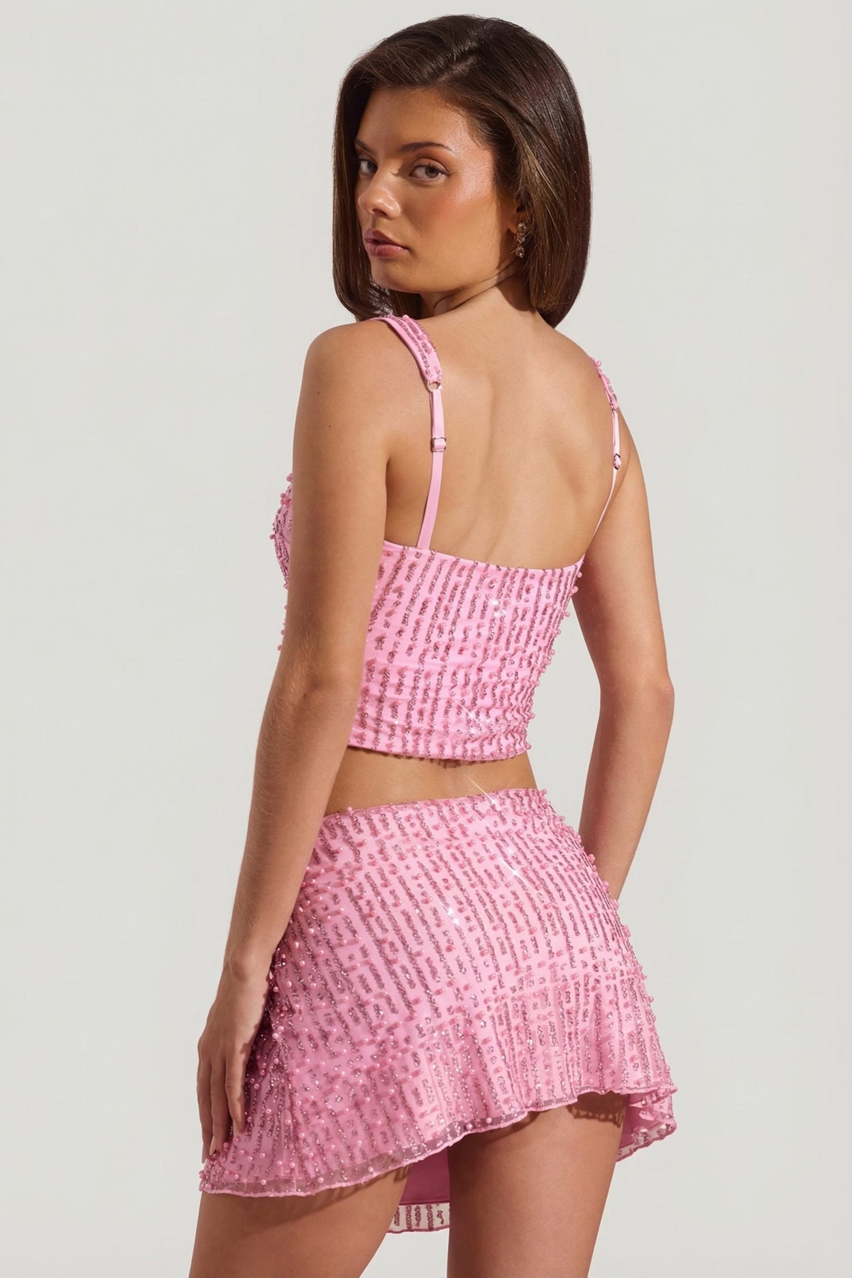 ⁣⁢Verzierter Low-Waist-Minirock in Pink⁤⁣