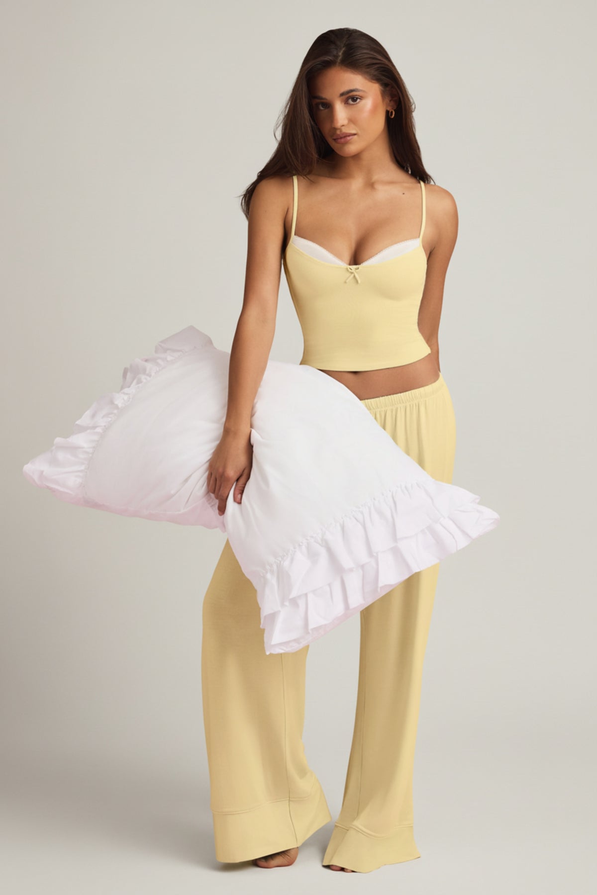 ⁣⁢Modal-Camisole-Pyjama-Oberteil in Pastellgelb⁤⁣