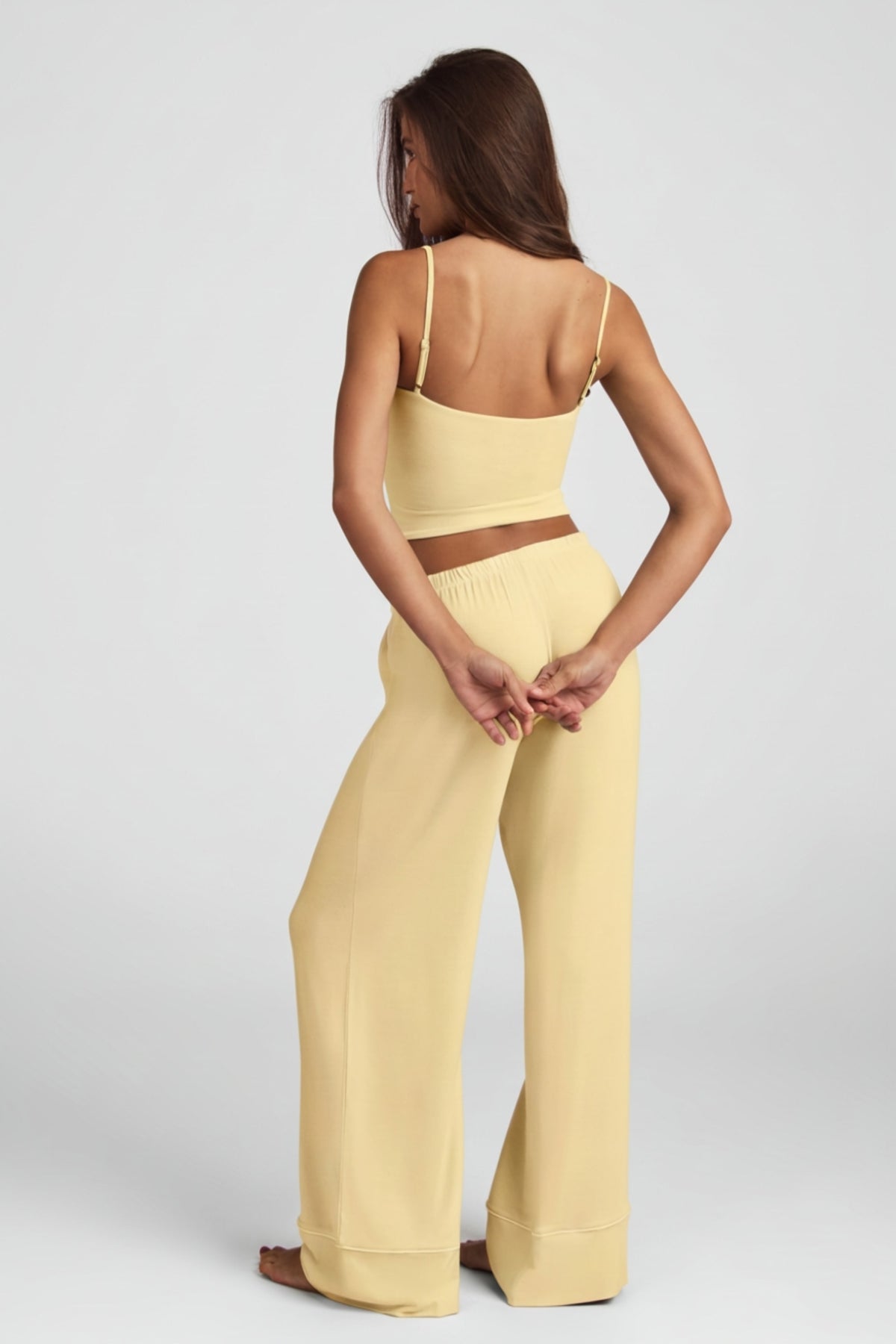 ⁣⁢Mid-Waist-Modal-Pyjamahose in Pastellgelb⁤⁣
