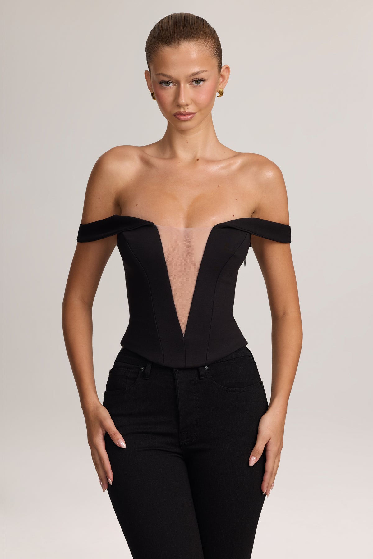 ⁣⁢Ponte Bardot Korsett-Top in Schwarz⁤⁣ - 1
