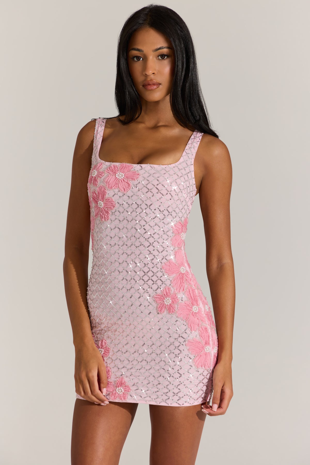 ⁣⁢Verziertes Minikleid mit eckigem Ausschnitt in Blossom Pink⁤⁣ - 1