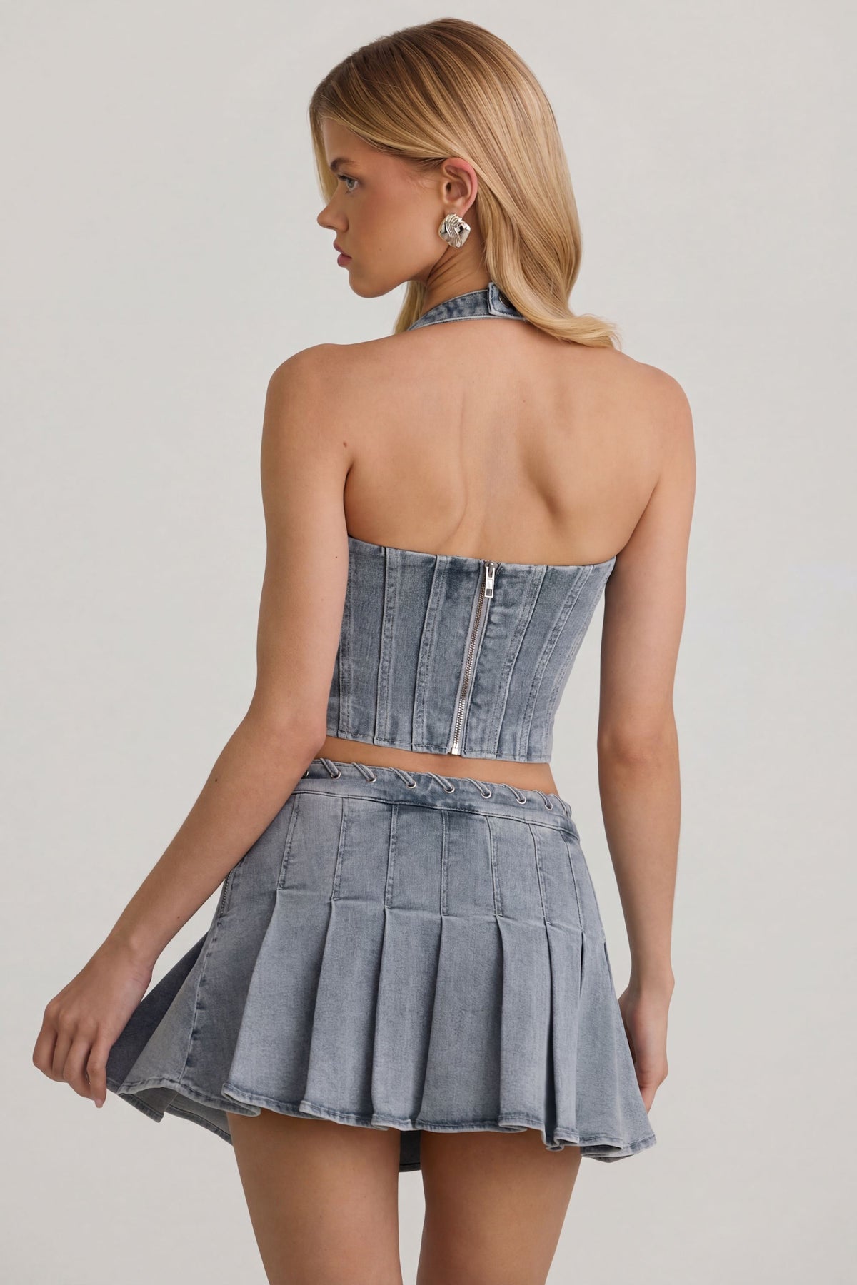⁣⁢Neckholder-Korsett-Top in Hellblau⁤⁣