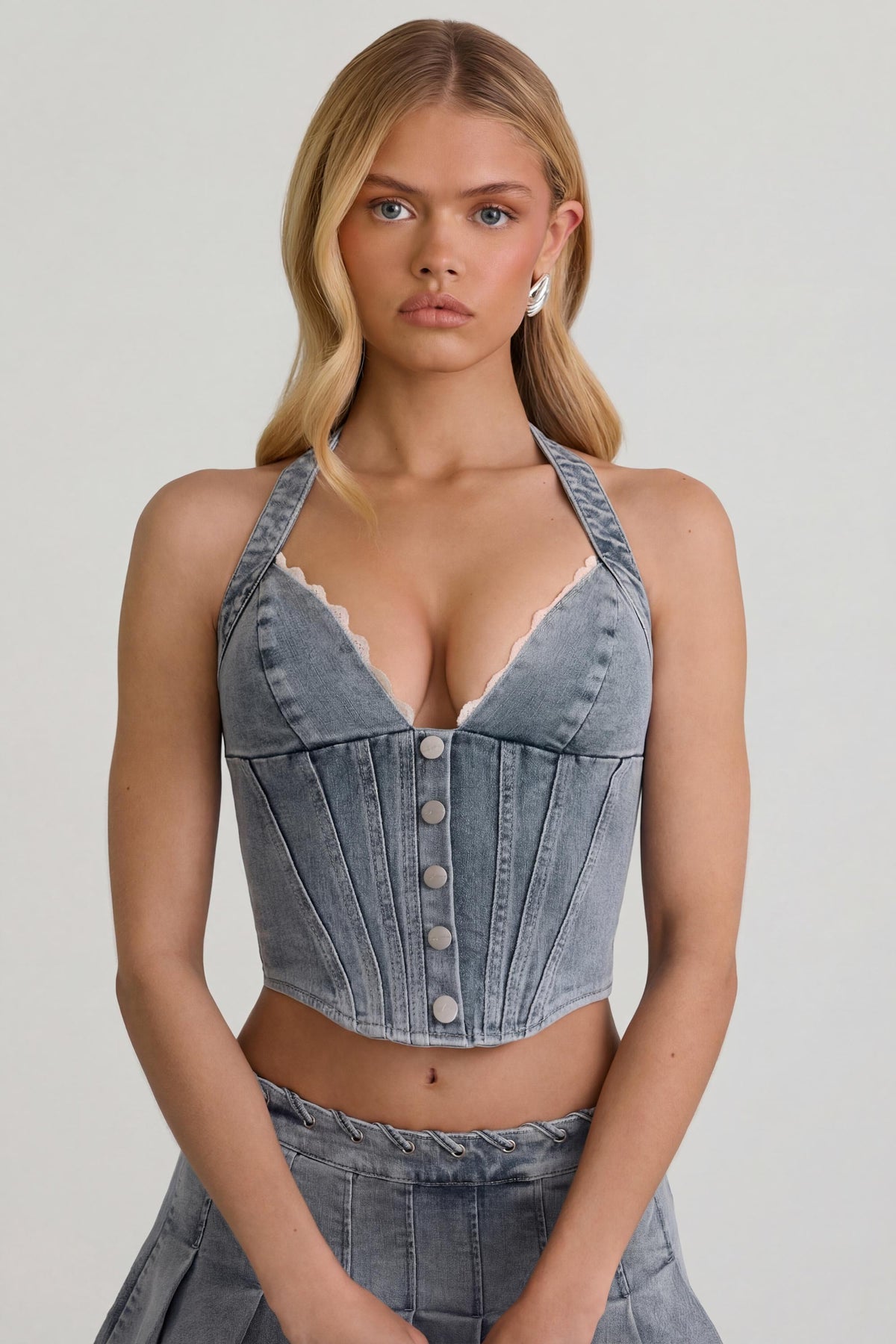 ⁣⁢Neckholder-Korsett-Top in Hellblau⁤⁣