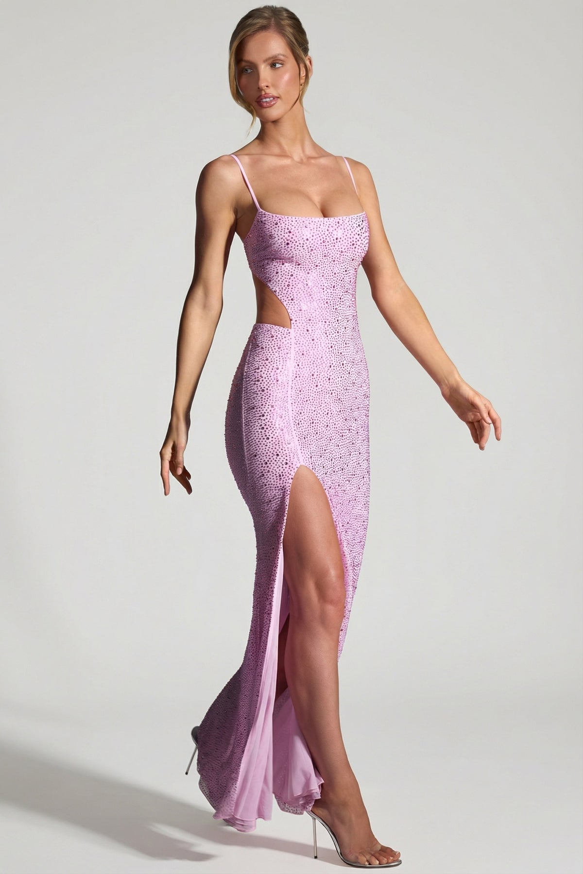 ⁣⁢Verziertes, ausgeschnittenes Meerjungfrauen-Maxikleid in Lavendelrosa⁤⁣