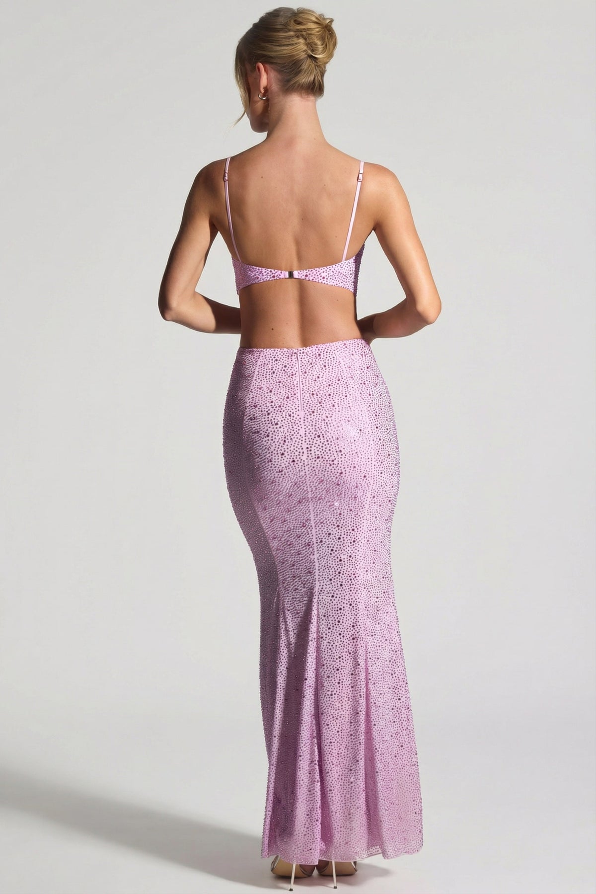 ⁣⁢Verziertes, ausgeschnittenes Meerjungfrauen-Maxikleid in Lavendelrosa⁤⁣
