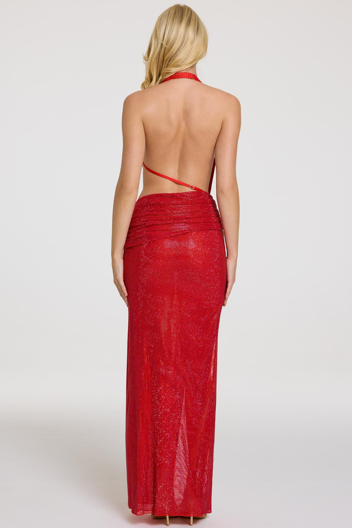 ⁣⁢Verziertes Maxikleid in Rot⁤⁣