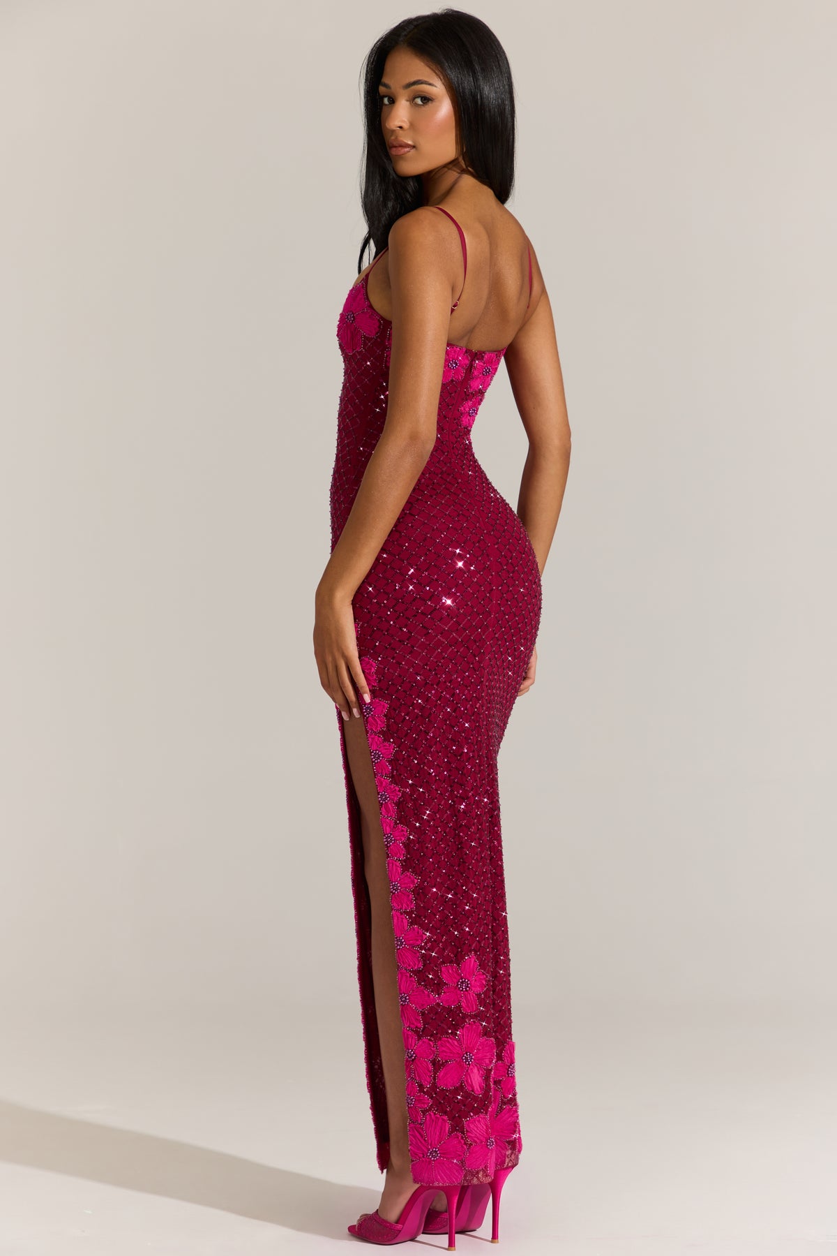 ⁣⁢Verziertes Maxikleid mit eckigem Ausschnitt in Cranberry⁤⁣ - 2