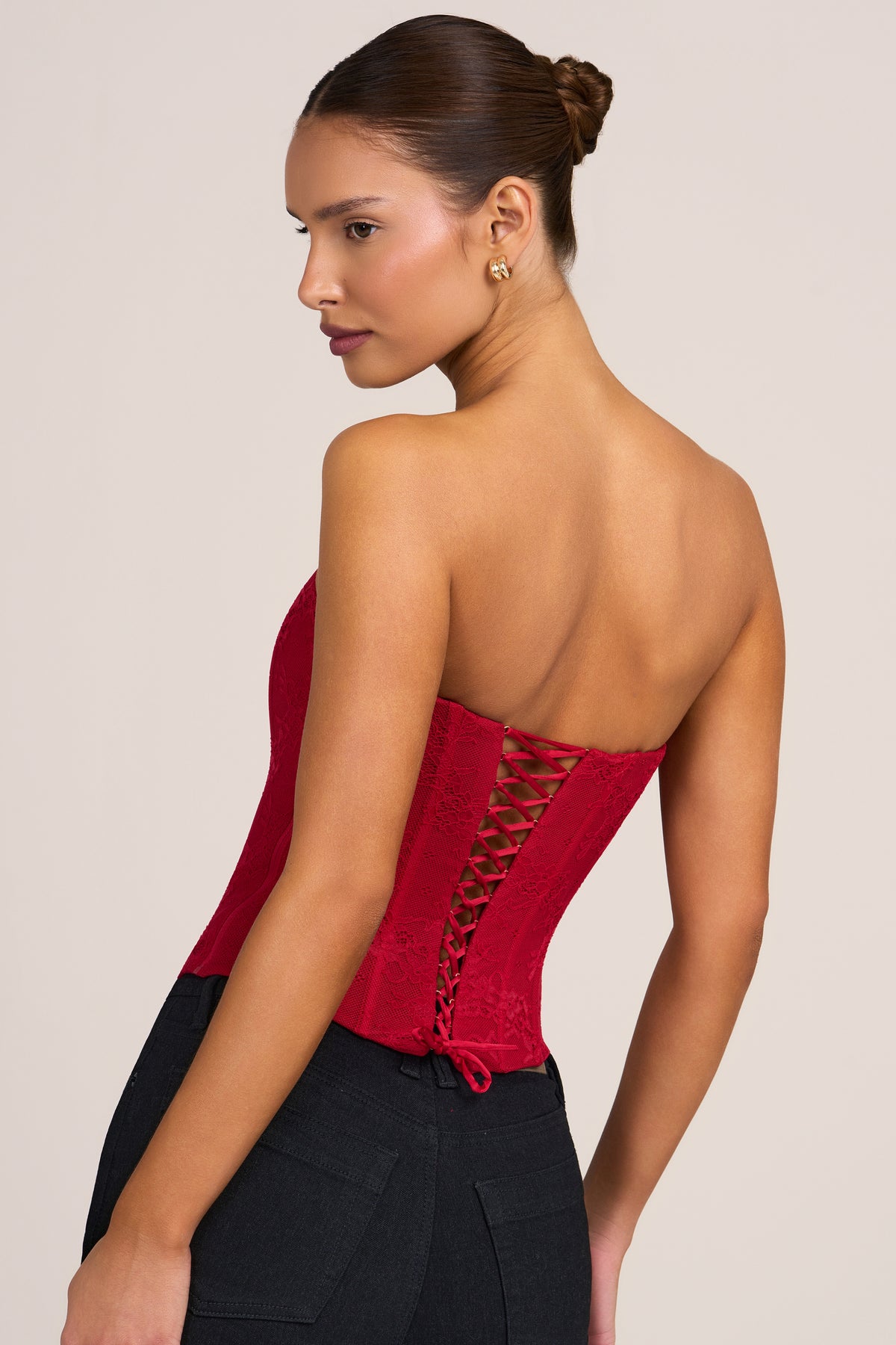 ⁣⁢Korsett-Top aus Spitze in Fire Red⁤⁣ - 2