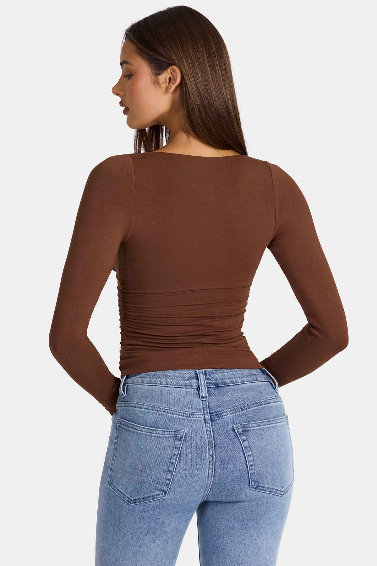 ⁣⁢Geriffeltes Modal-Langarmshirt in Cocoa Brown⁤⁣ - 2