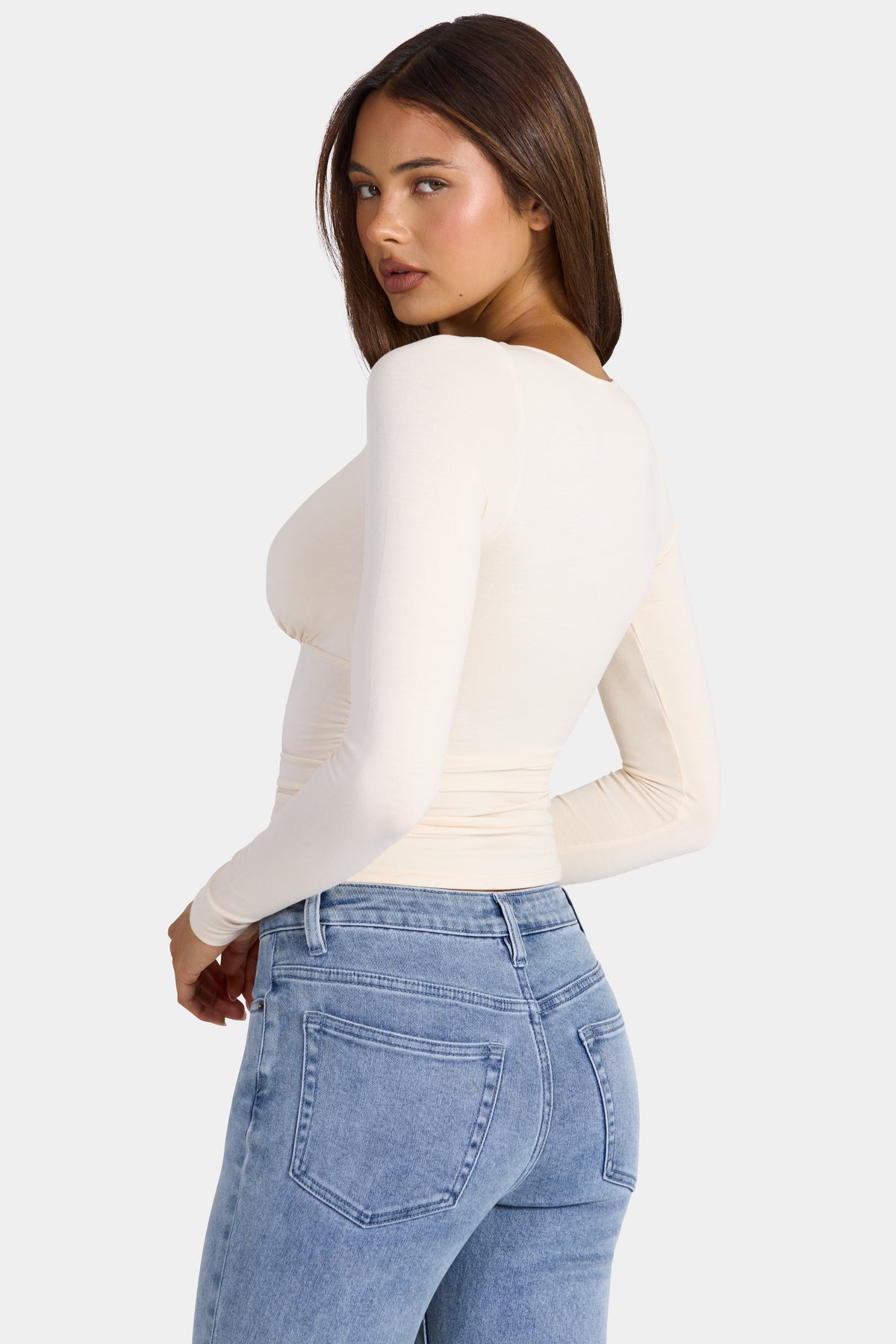 ⁣⁢Modal-Langarmshirt mit Raffung in Oat⁤⁣ - 2