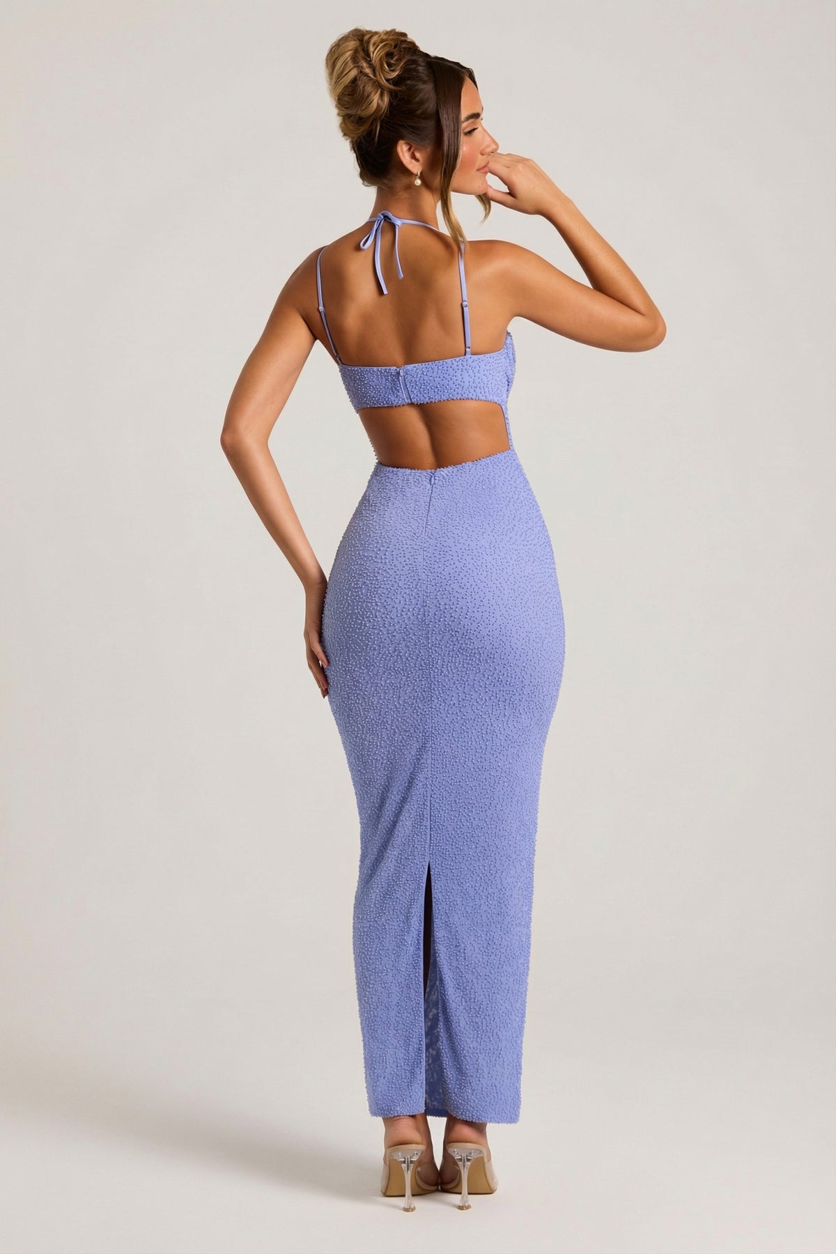 ⁣⁢Verziertes Maxikleid mit Wasserfallausschnitt in Lavendelblau⁤⁣ - 2