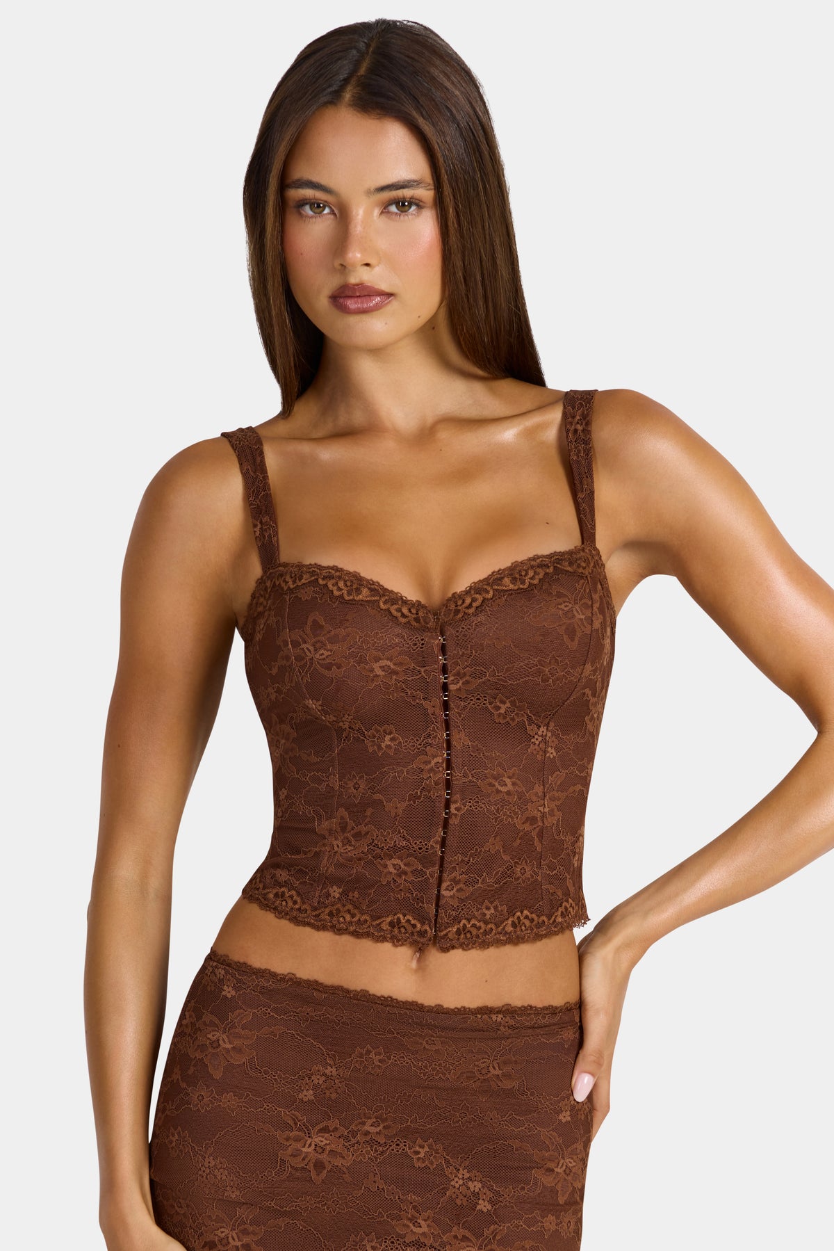 ⁣⁢Spitzen-Cami-Top in Cocoa Brown⁤⁣ - 1