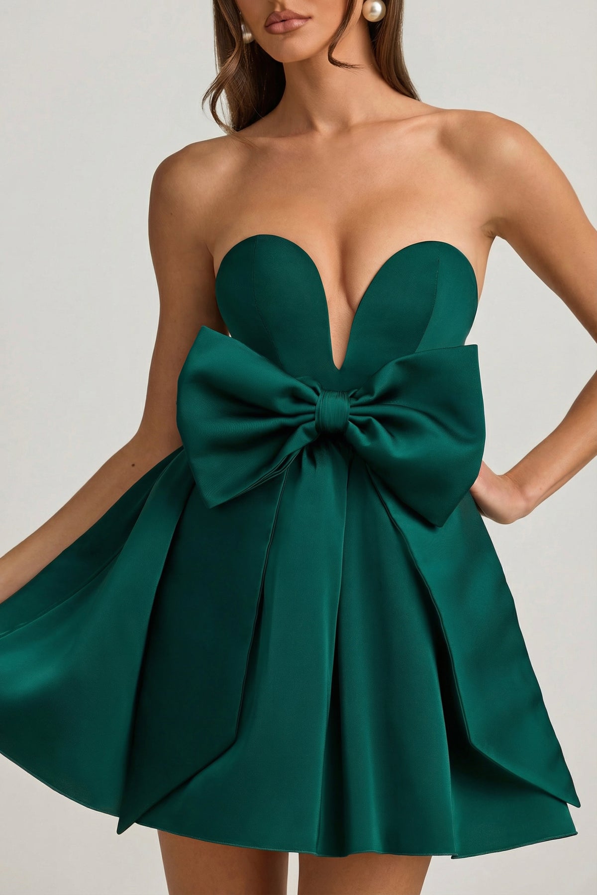 ⁣⁢Korsett-Minikleid mit Schleifendetail in Smaragdgrün⁤⁣