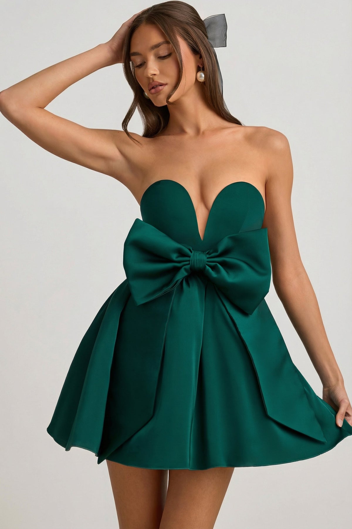 ⁣⁢Korsett-Minikleid mit Schleifendetail in Smaragdgrün⁤⁣