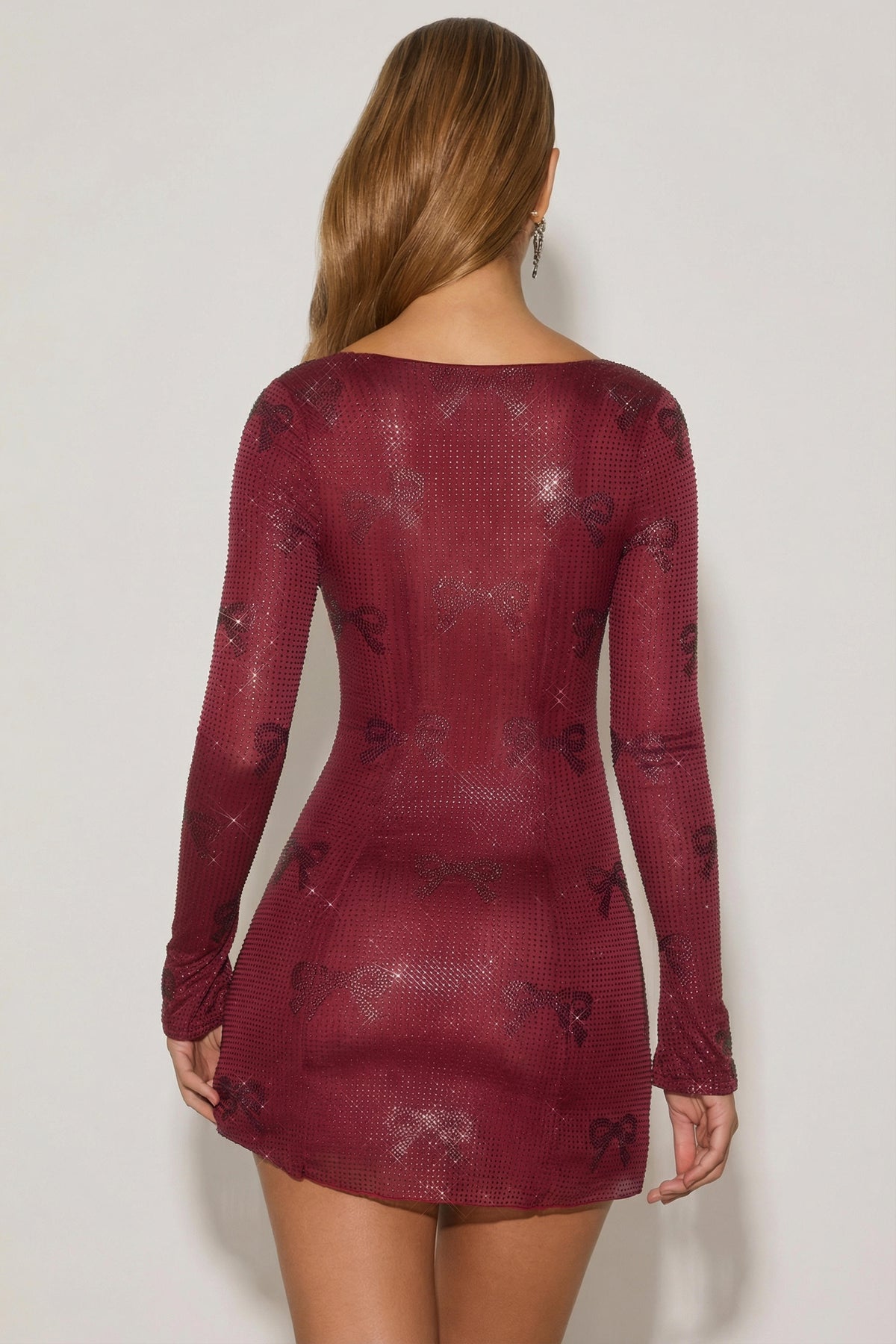 ⁣⁢Verziertes Herz-A-Linien-Minikleid in Weinrot⁤⁣