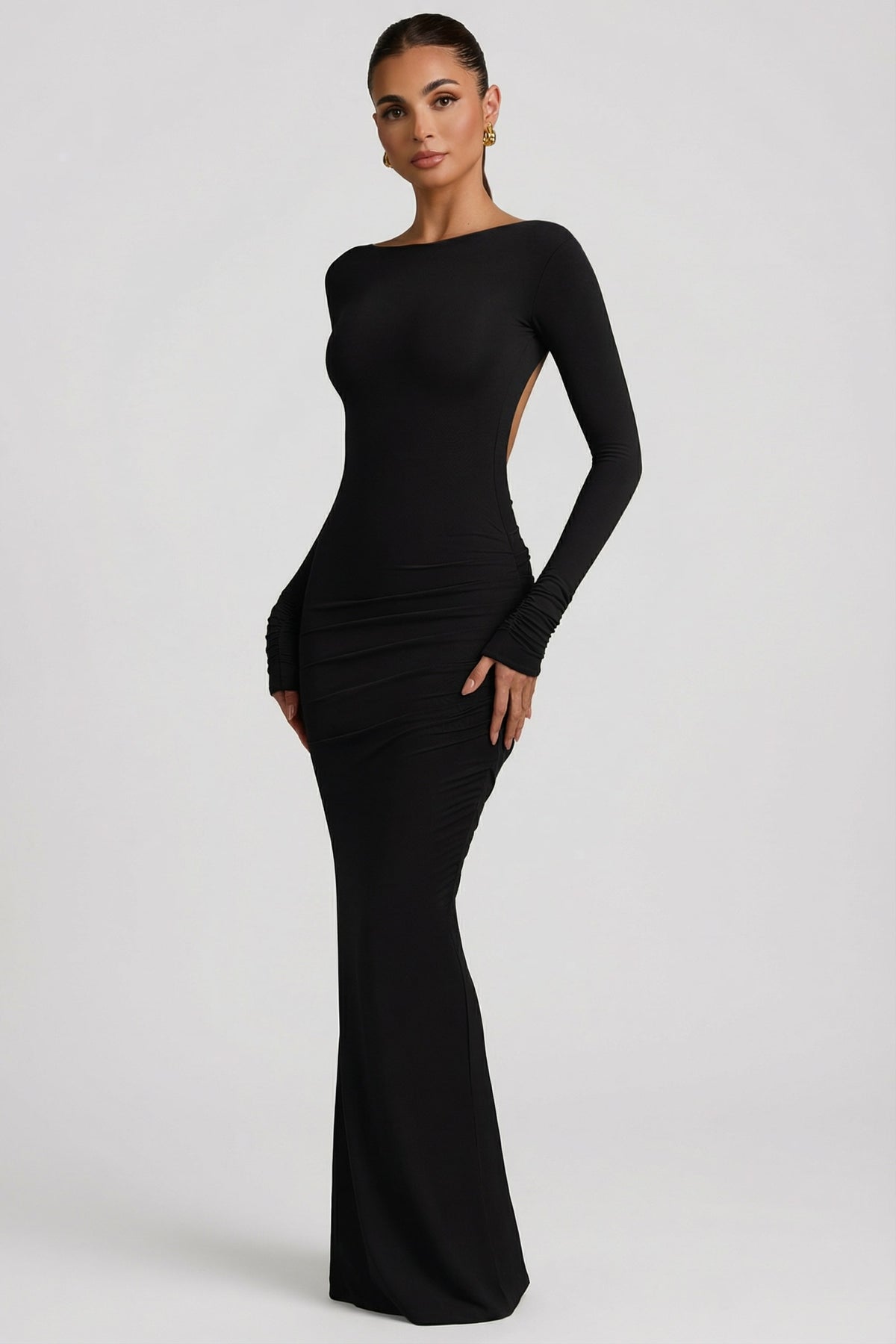 ⁣⁢Maxikleid aus Modal mit Raffung am Rücken in Schwarz⁤⁣ - 1