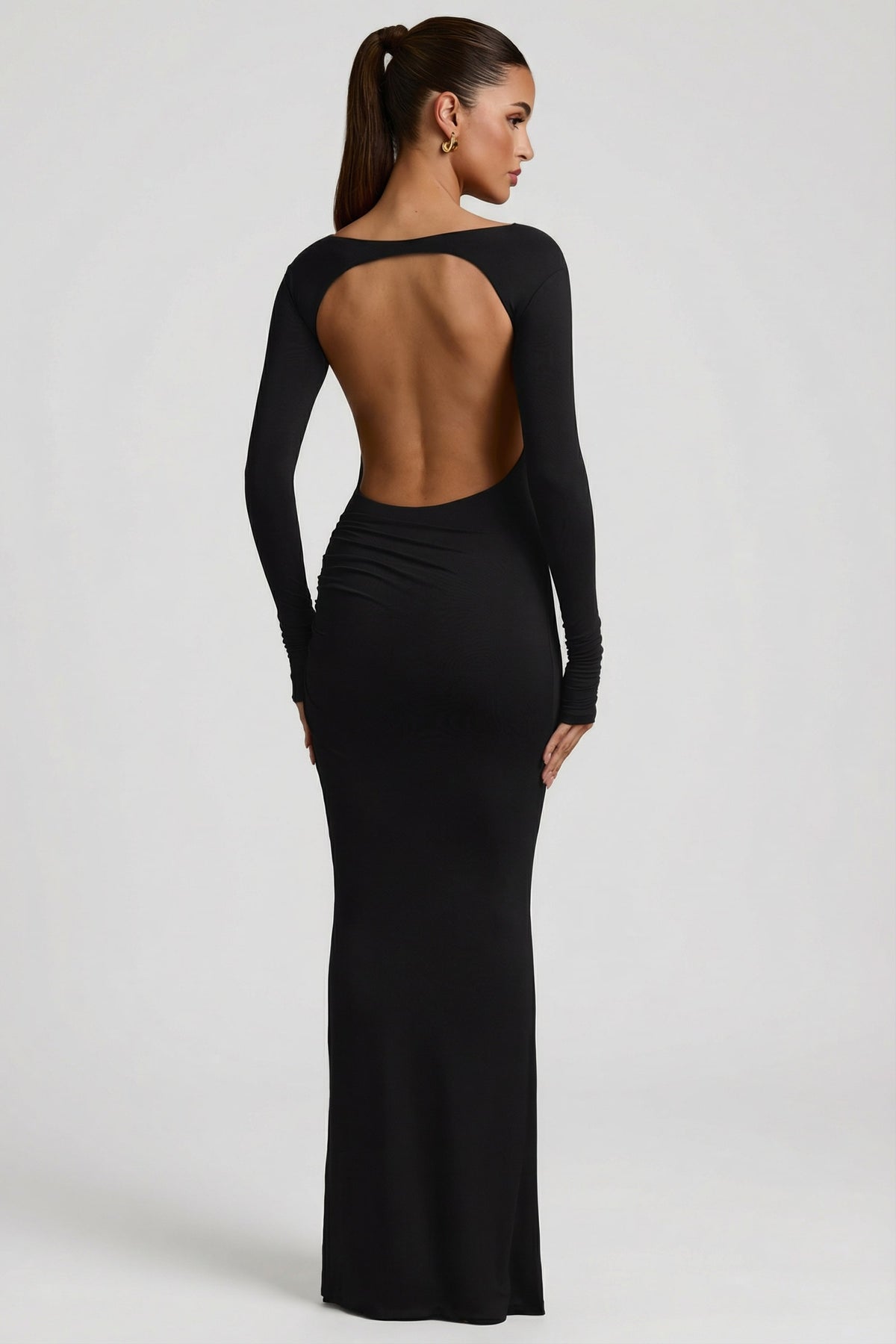 ⁣⁢Maxikleid aus Modal mit Raffung am Rücken in Schwarz⁤⁣ - 2