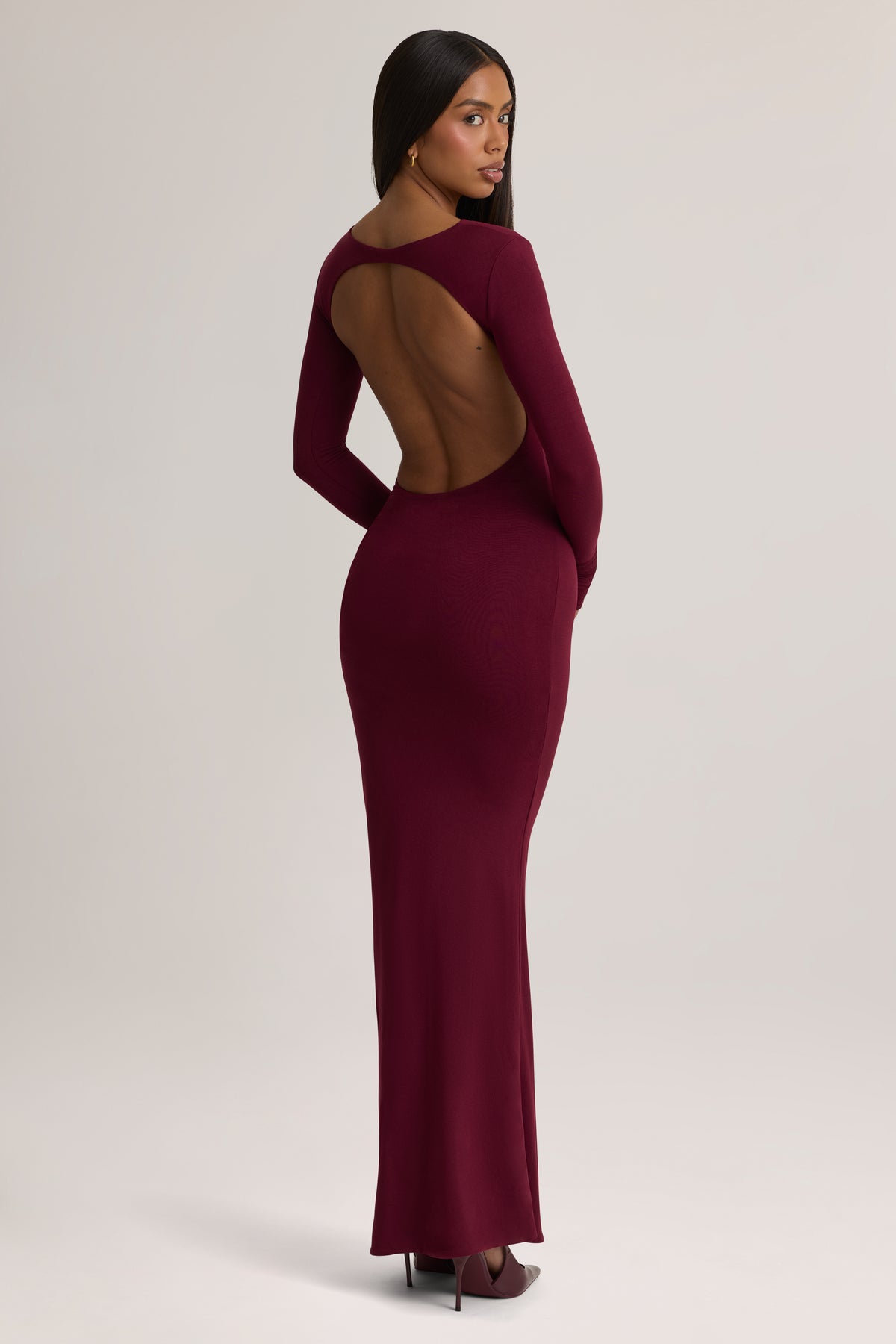 ⁣⁢Modal-Maxikleid mit Raffung und Rückenausschnitt in Wine⁤⁣