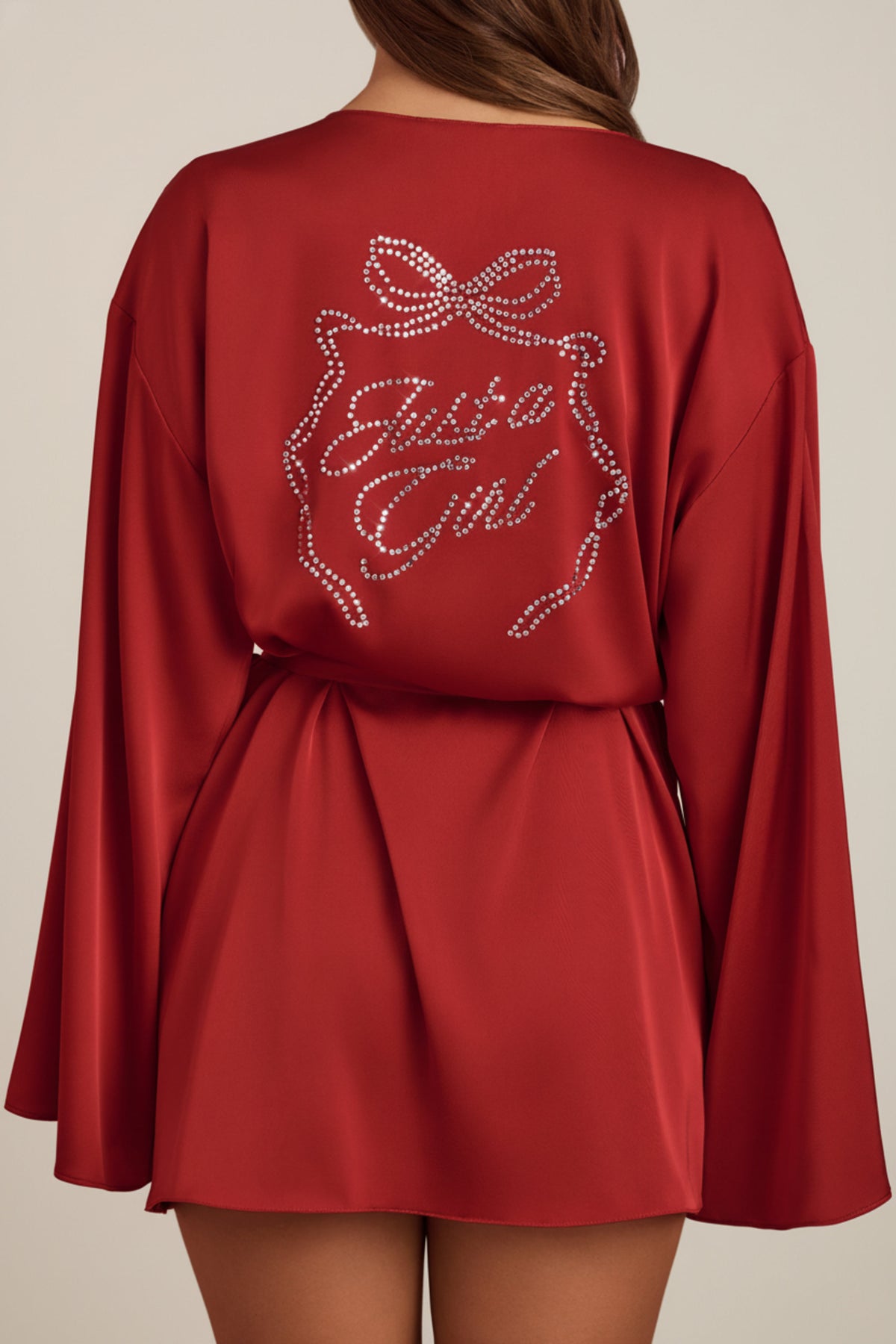 ⁣⁢Verzierte Wickel-Robe in lockerem Schnitt in Rubinrot⁤⁣