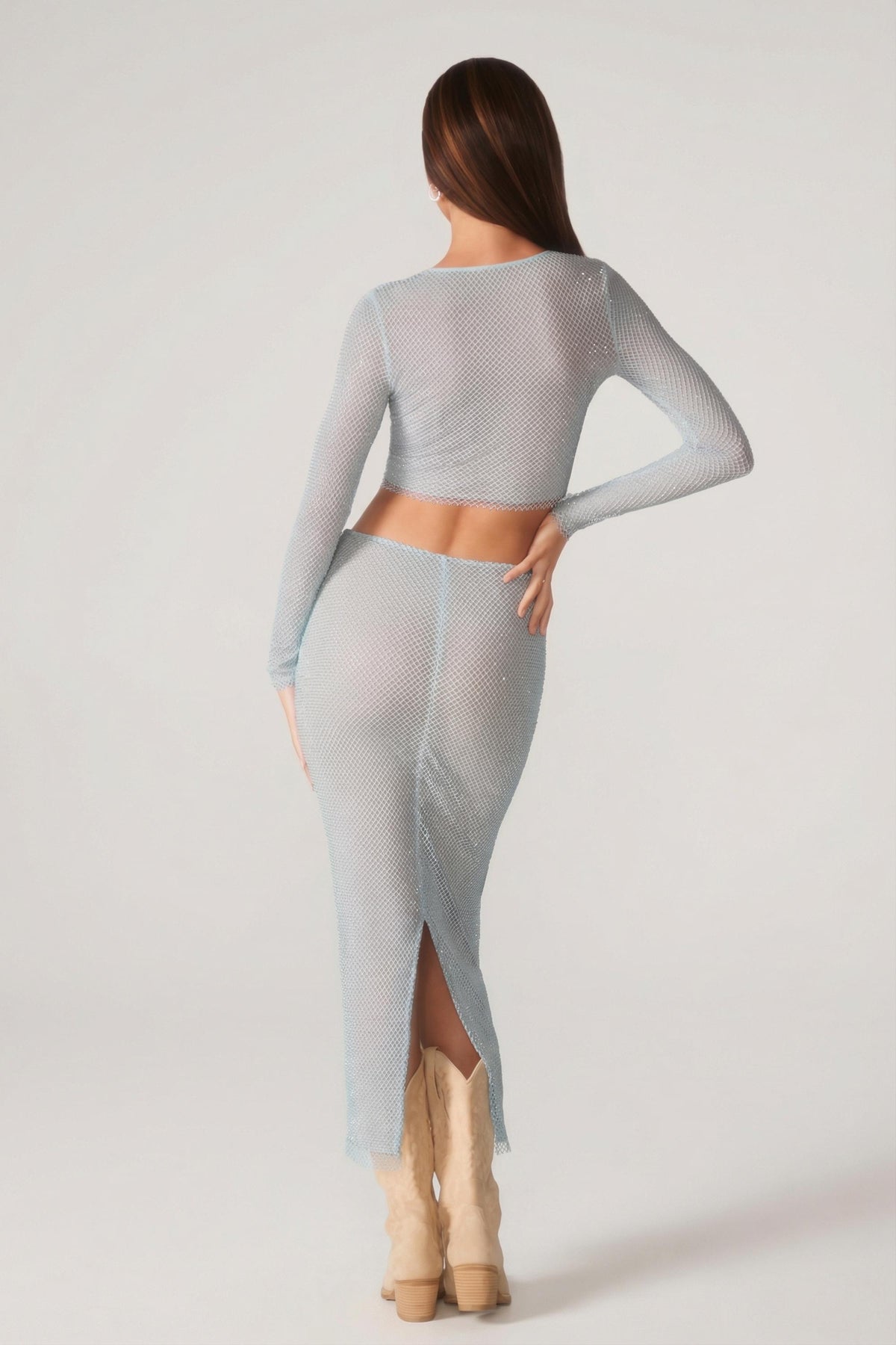 ⁣⁢Maxirock mit niedrigem Bund und Verzierungen in Aqua⁤⁣