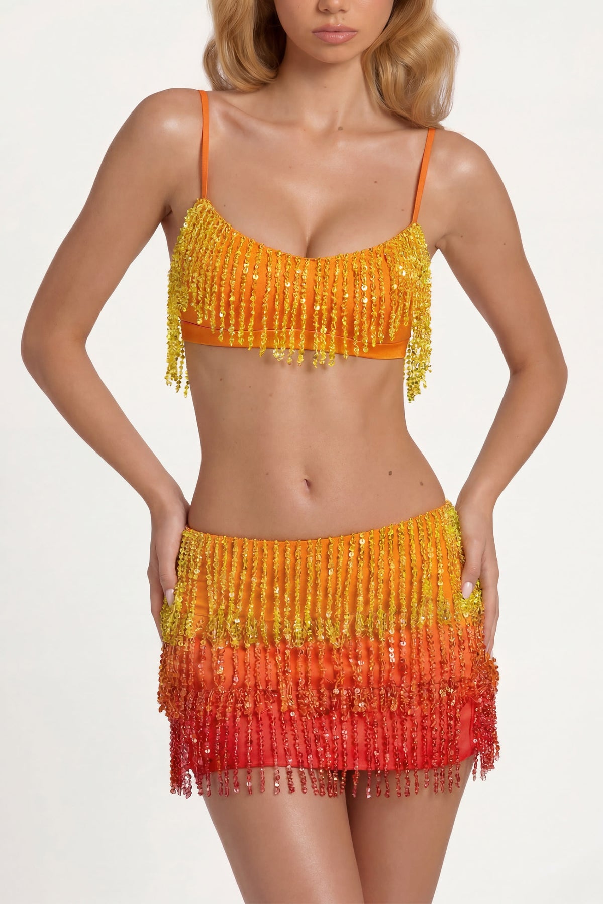 ⁣⁢Bralette mit Fransen in Orange Ombré⁤⁣ - 1